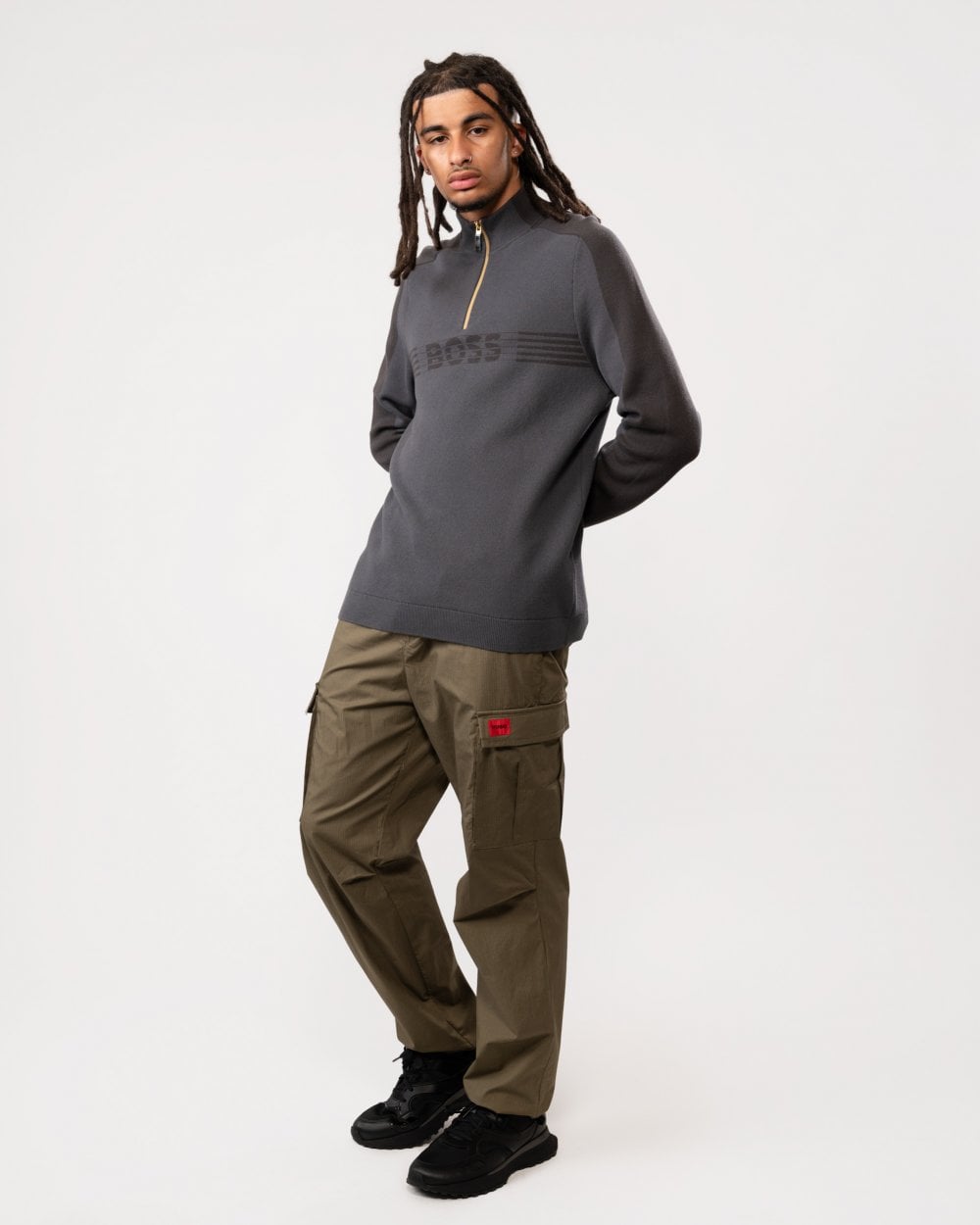 BOSS Green Zirros Mens Knit Cotton 1/4 Zip Sweatshirt