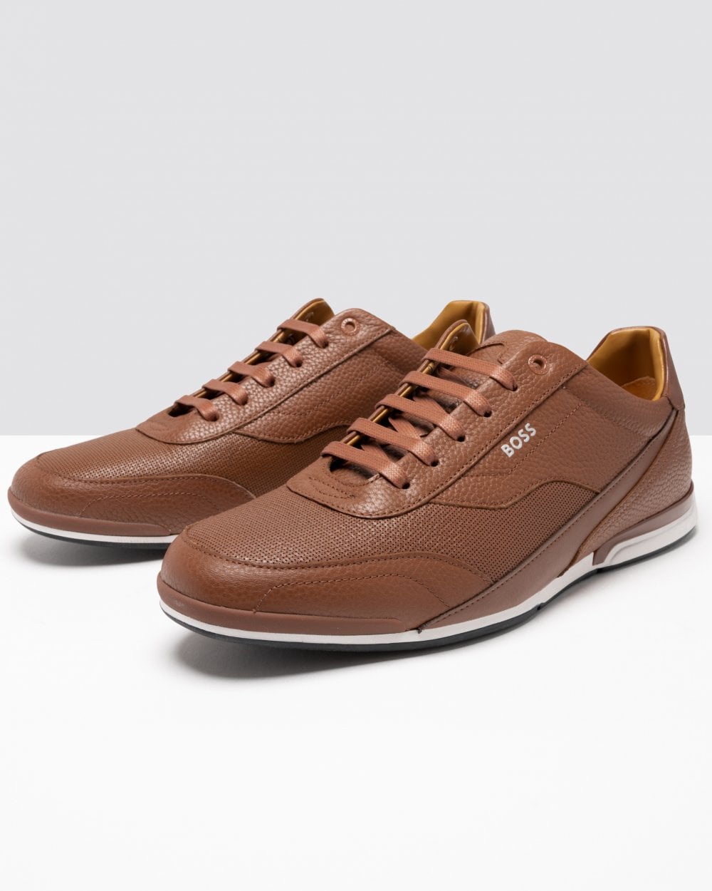 BOSS Green Saturn Low Profile Mens Grained Leather Trainers