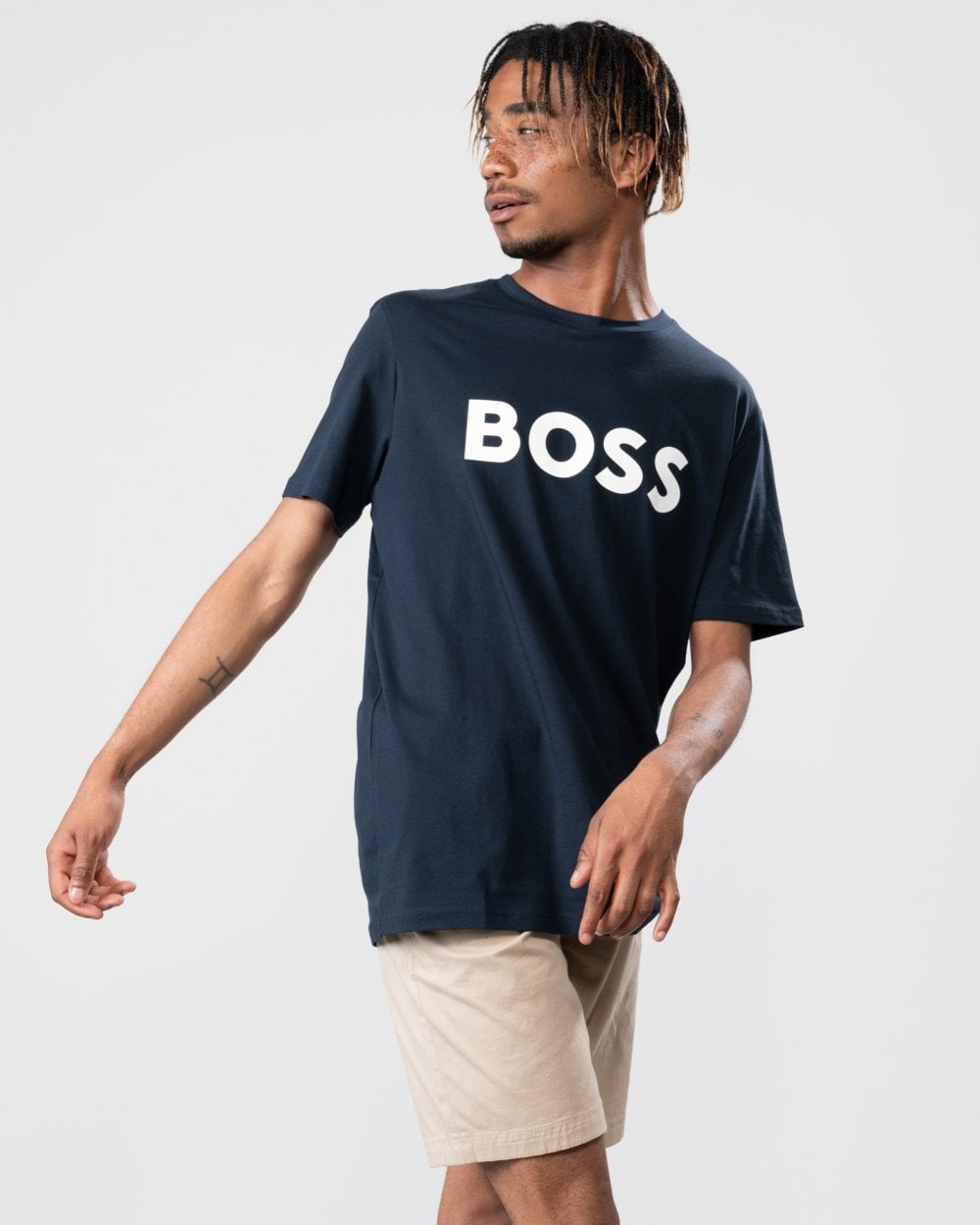 BOSS Orange Thinking 1 Large Rubber-Print Logo Mens T-Shirt
