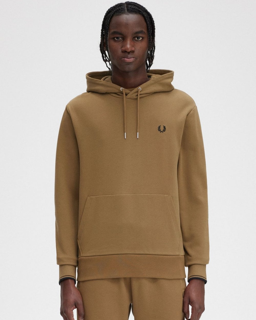 Fred Perry Mens Tipped Hooded Sweatshirt - Shade Stone/Burnt Tobacco U08