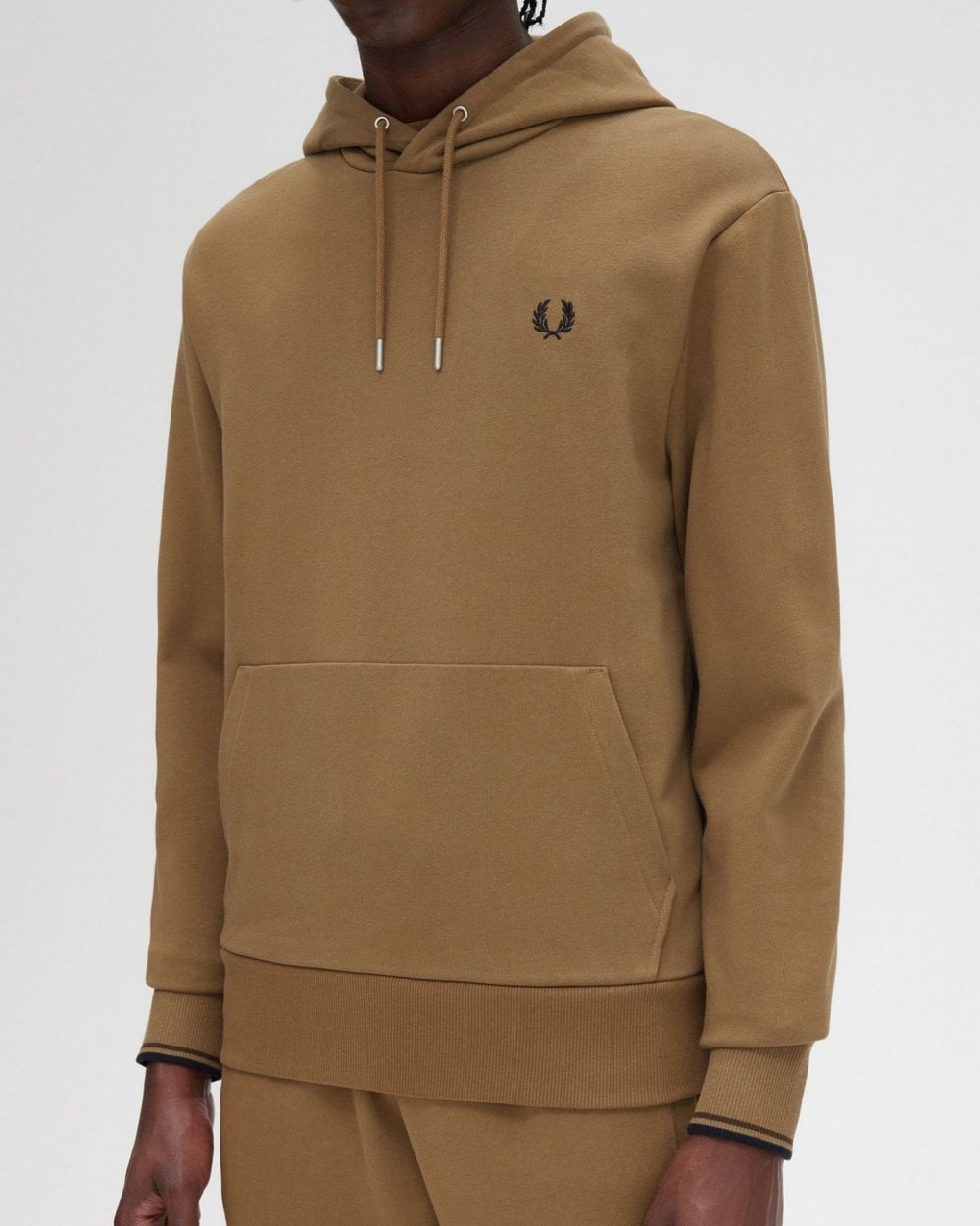 Fred Perry Mens Tipped Hooded Sweatshirt - Shade Stone/Burnt Tobacco U08
