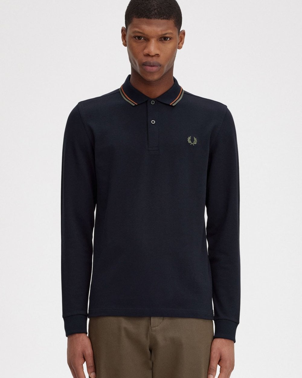 Fred Perry Mens Long Sleeve Twin Tipped Polo Shirt