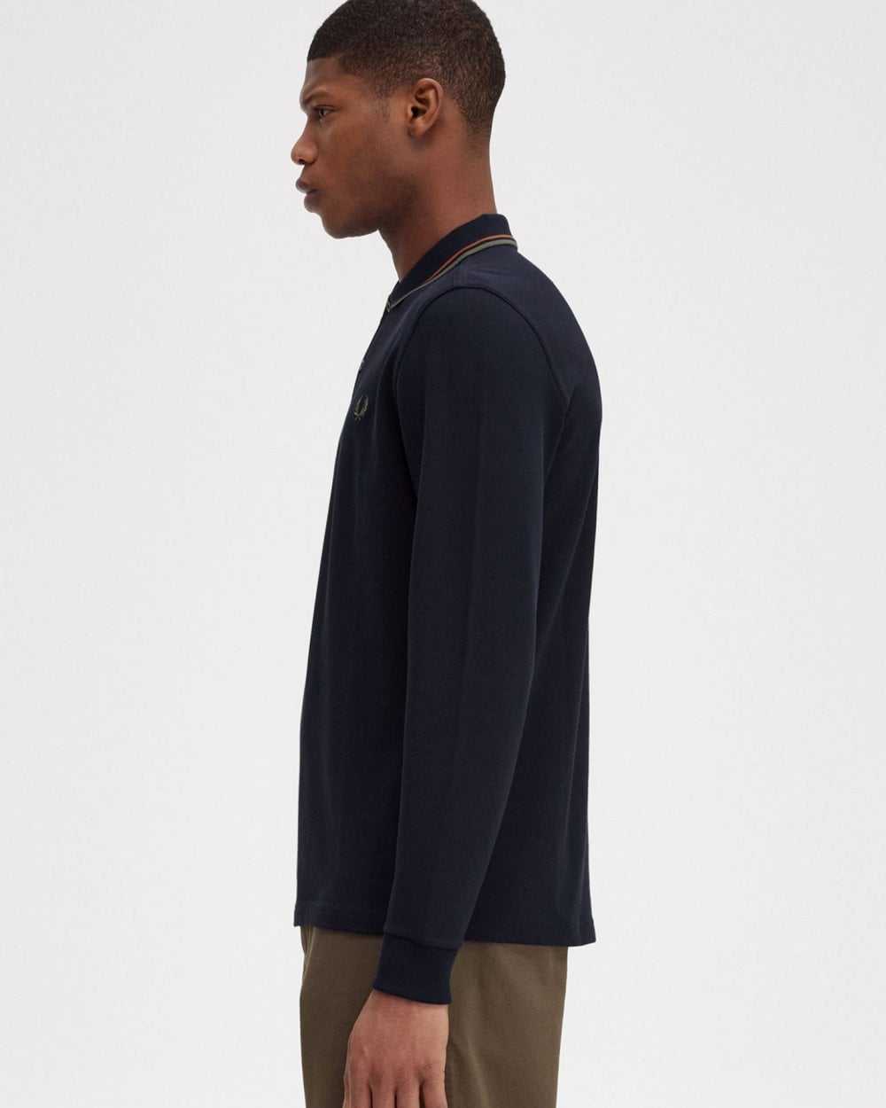 Fred Perry Mens Long Sleeve Twin Tipped Polo Shirt - Navy/Field Green/Nutflake U42