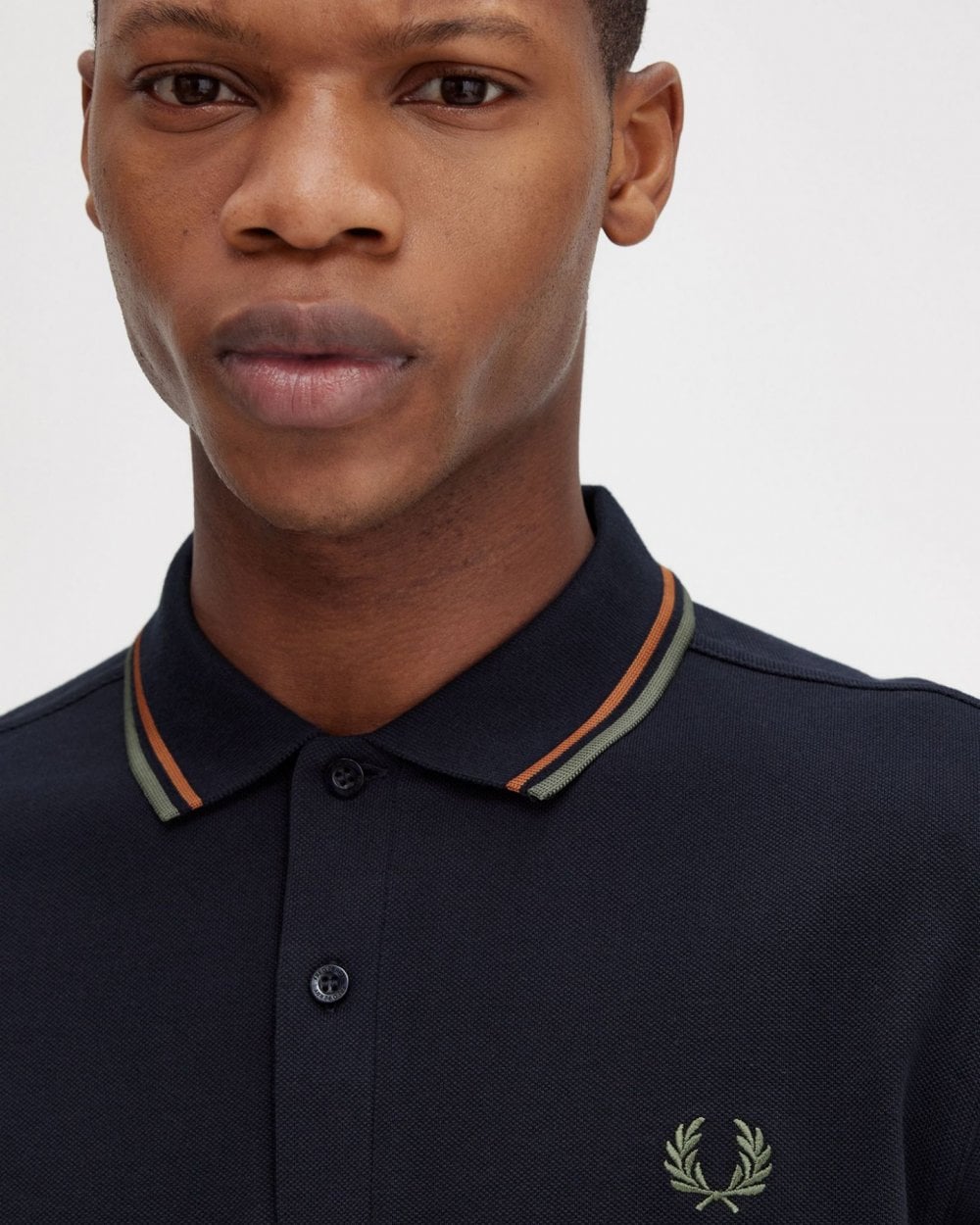 Fred Perry Mens Long Sleeve Twin Tipped Polo Shirt - Navy/Field Green/Nutflake U42