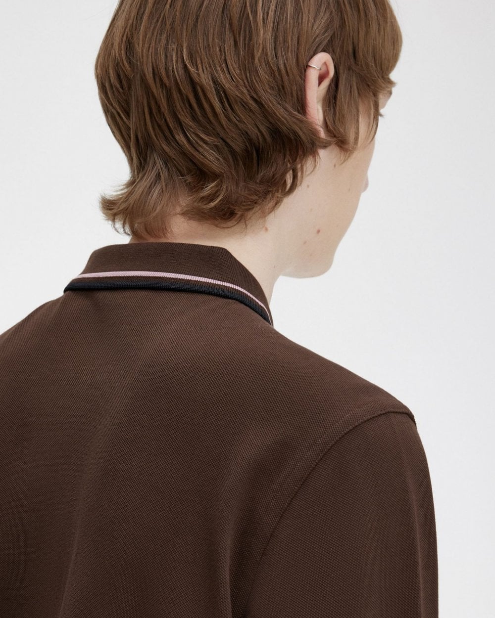 Fred Perry Mens Long Sleeve Twin Tipped Polo Shirt - Burnt Tobacco Q21