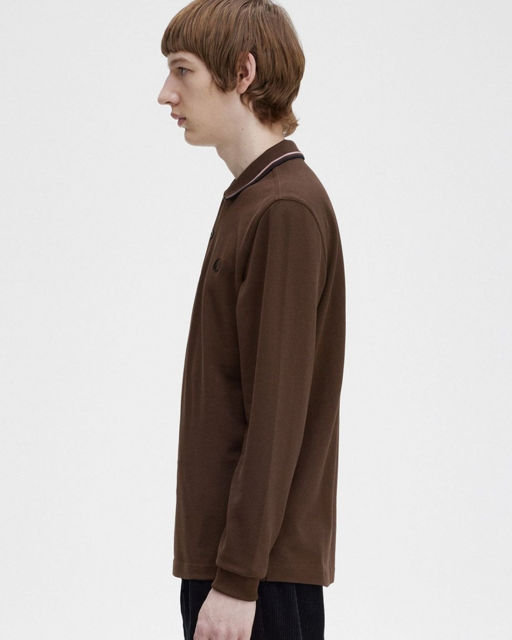 Fred Perry Mens Long Sleeve Twin Tipped Polo Shirt - Burnt Tobacco Q21