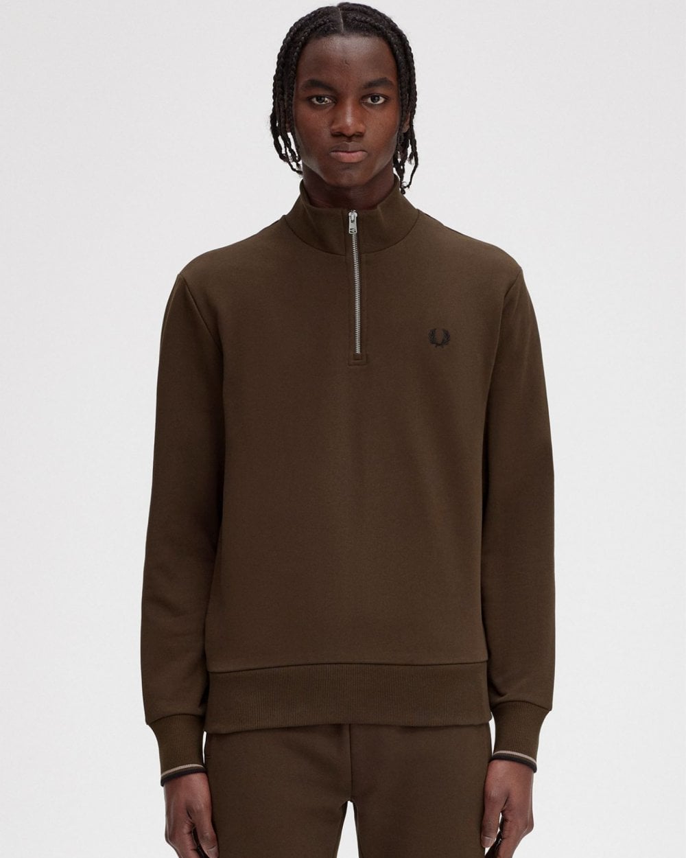 Fred Perry Mens Half Zip Sweatshirt - Burnt Tobacco Q21