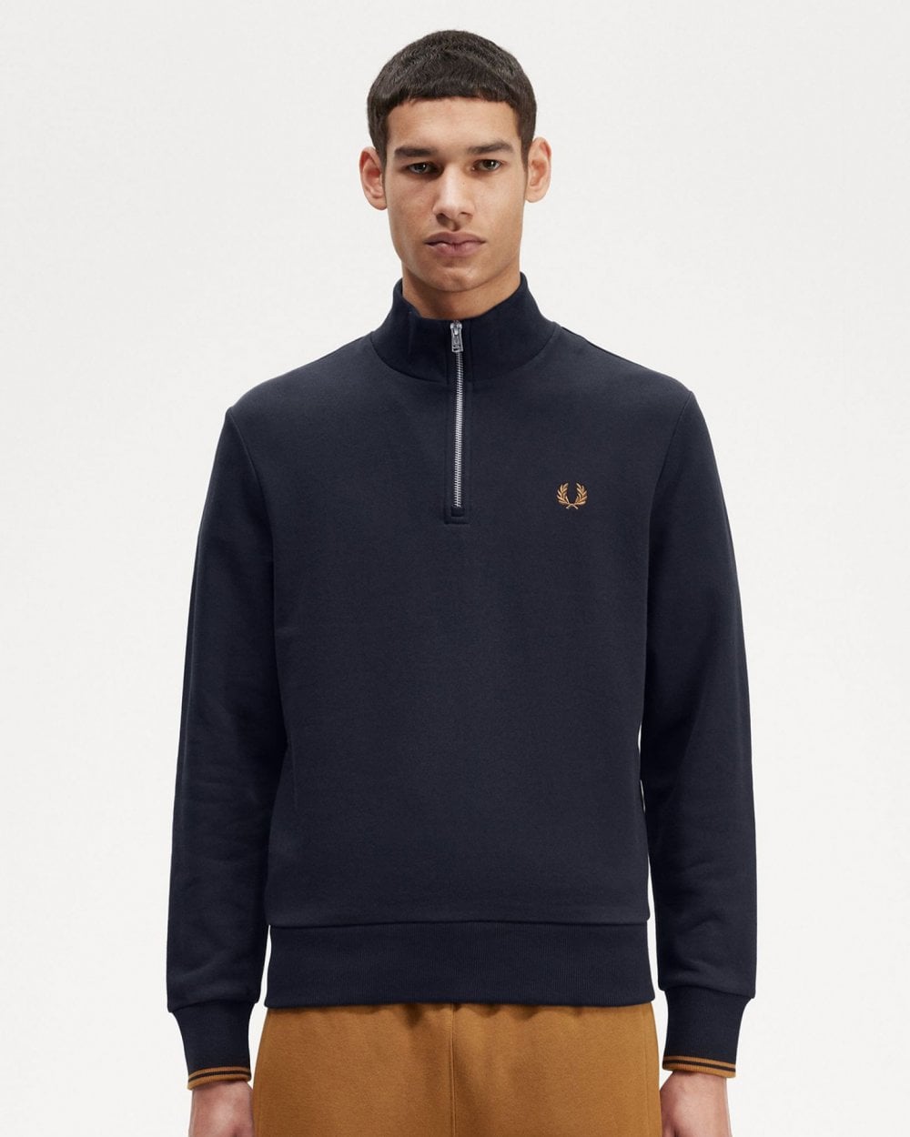 Fred Perry Mens Half Zip Sweatshirt - Navy/Dark Caramel R63