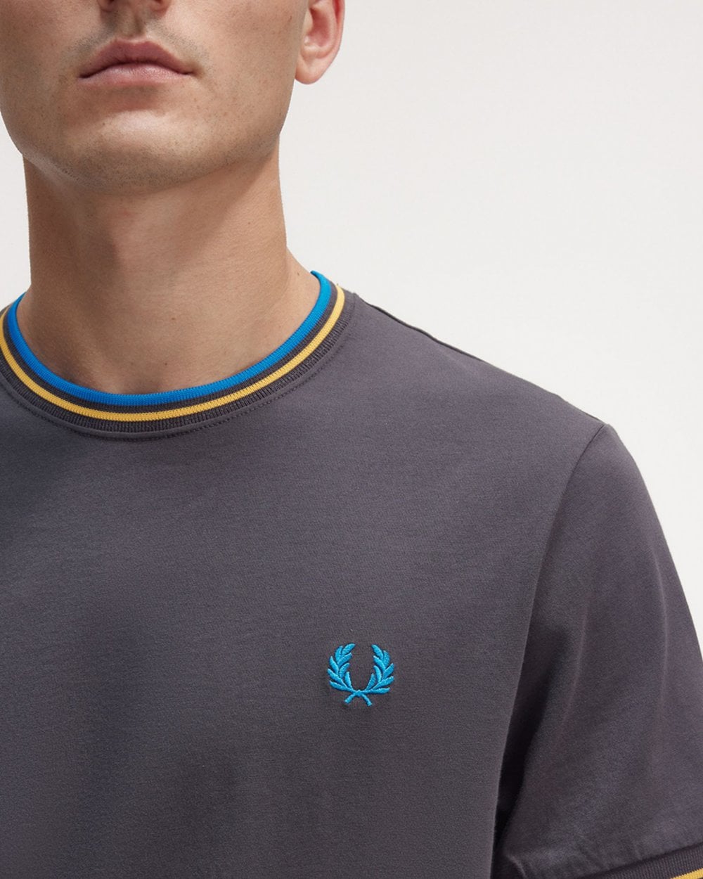 Fred Perry Mens Twin Tipped T-Shirt - Gunmetal/Golden Hour/Kingfisher S36