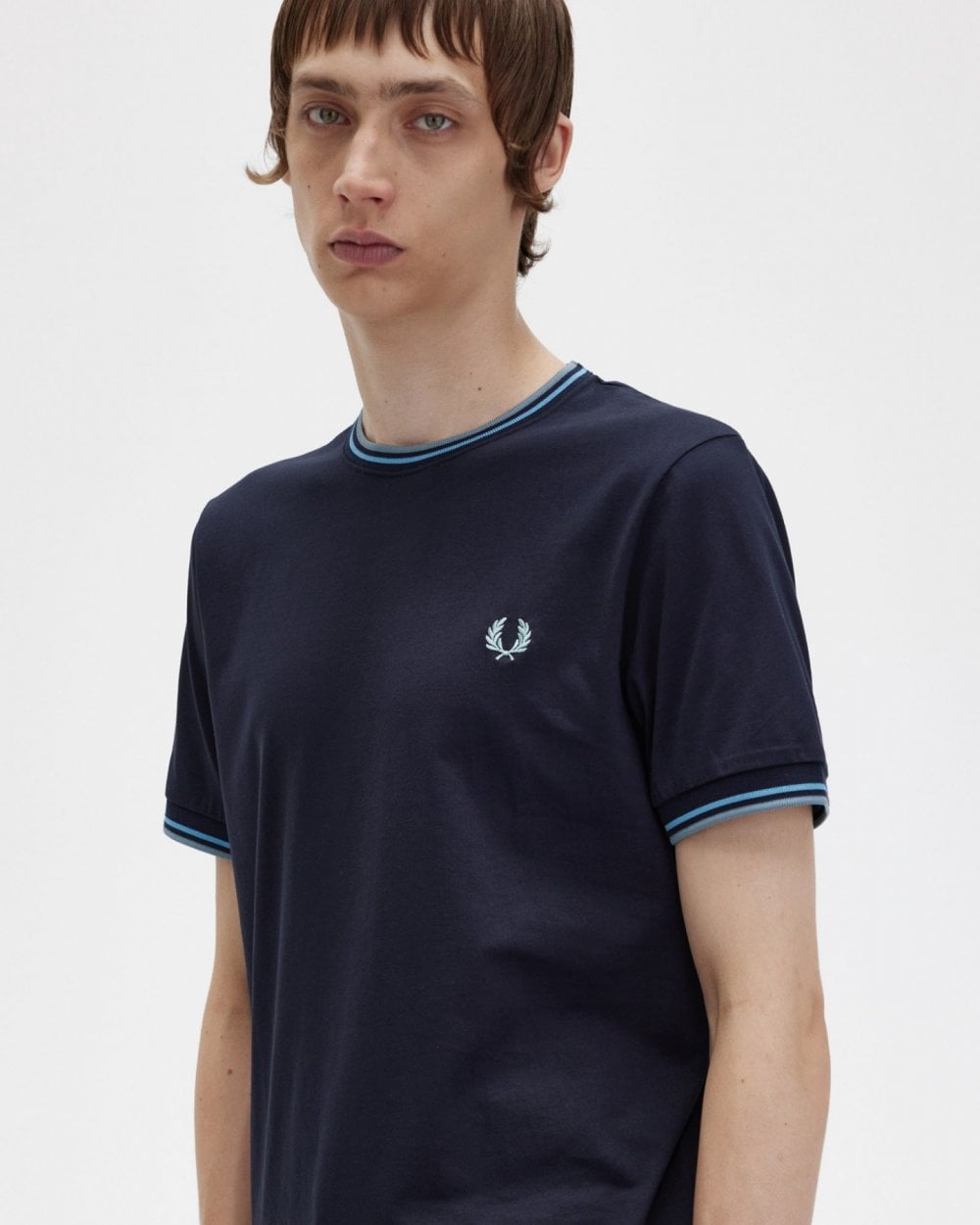 Fred Perry Mens Twin Tipped T-Shirt - Navy/Soft Blue/Silver Blue S37