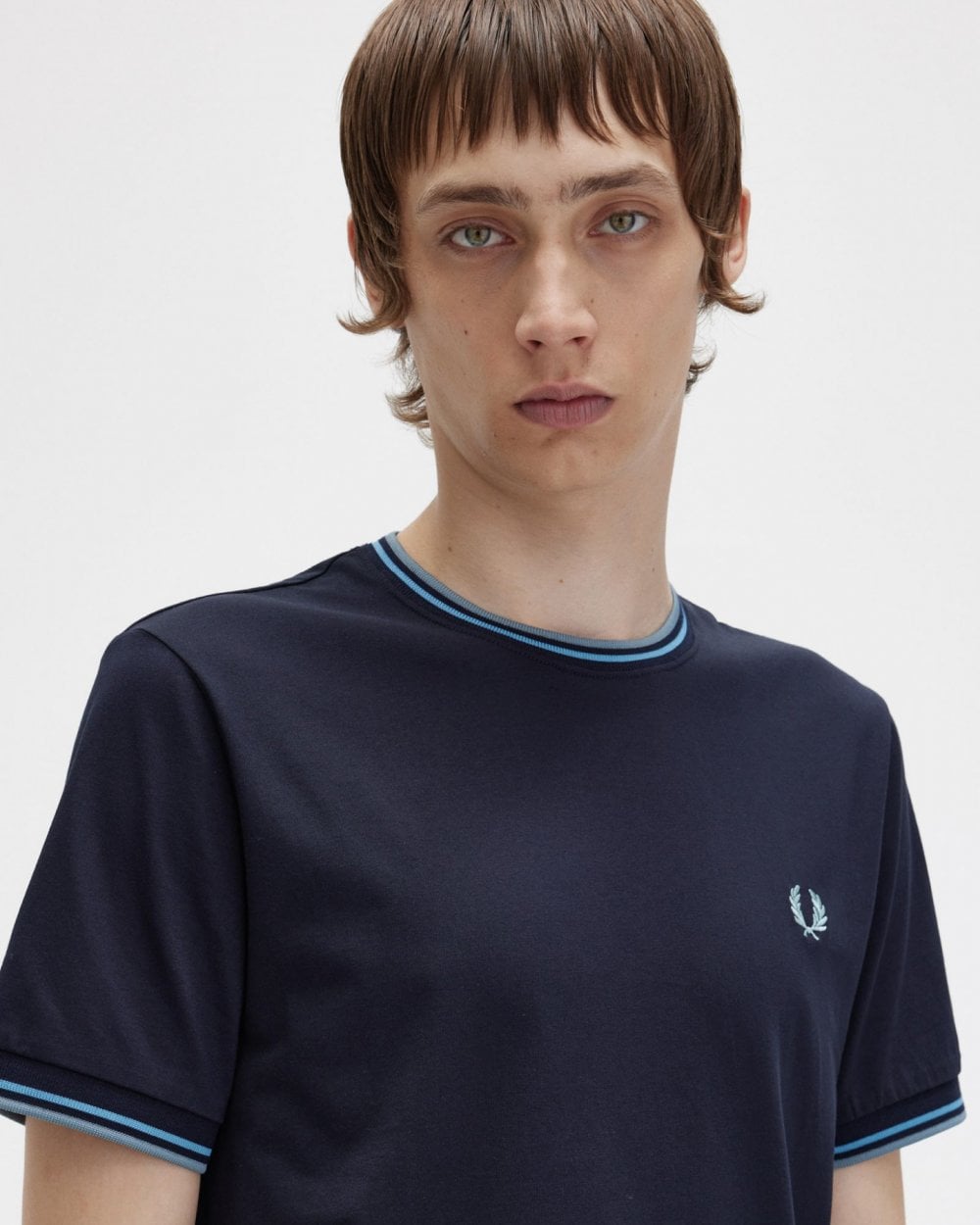 Fred Perry Mens Twin Tipped T-Shirt - Navy/Soft Blue/Silver Blue S37