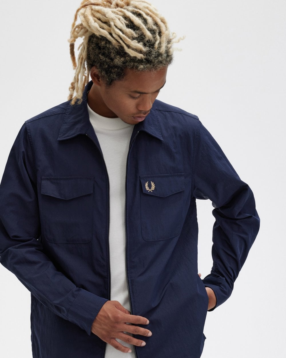Fred Perry Mens Zip Overshirt - Navy 608
