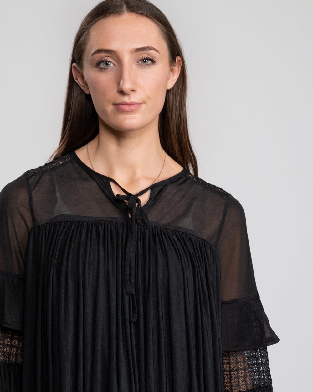 French Connection Zana Sheer Jersey Puff Sleeve Womens Blouse