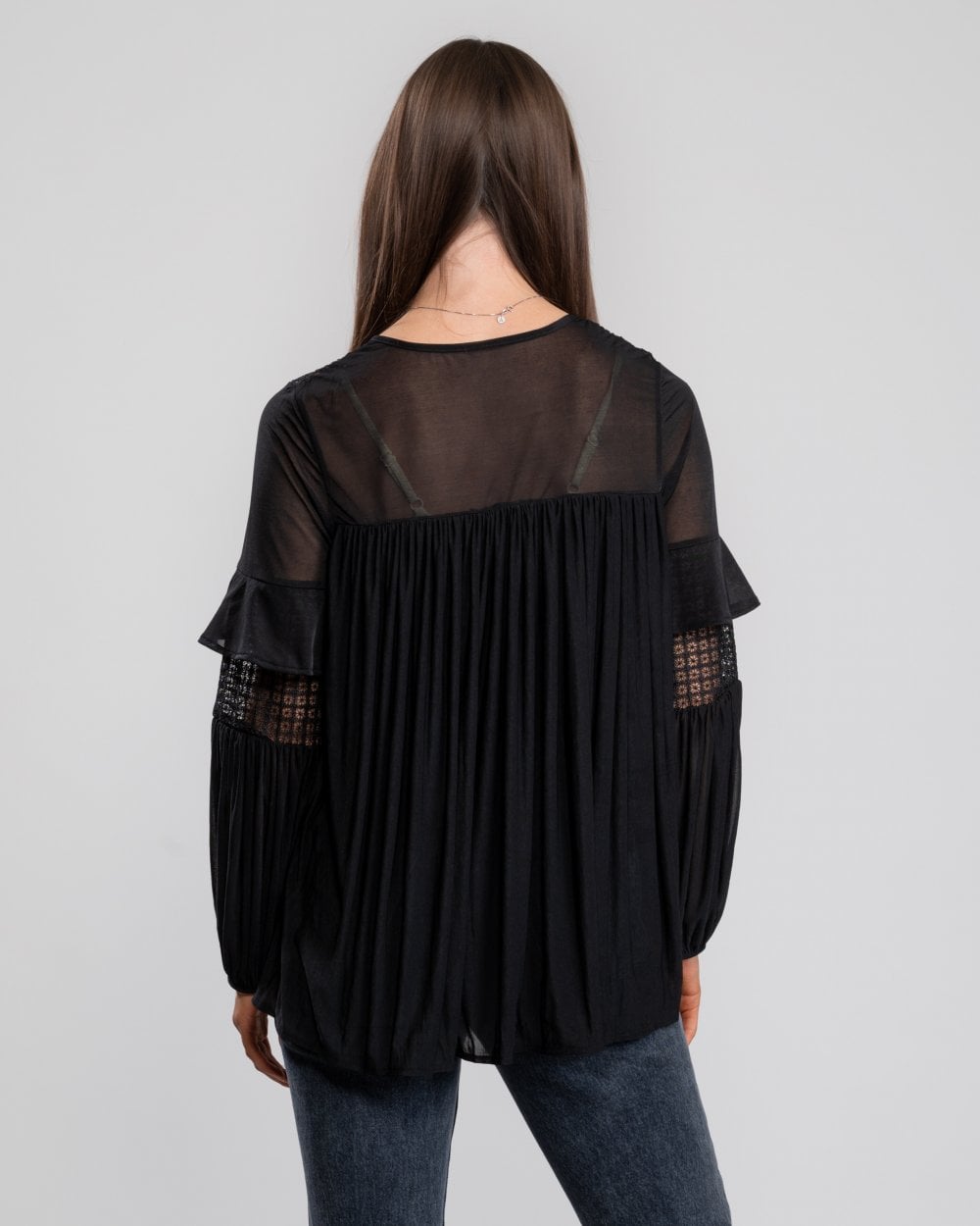 French Connection Zana Sheer Jersey Puff Sleeve Womens Blouse