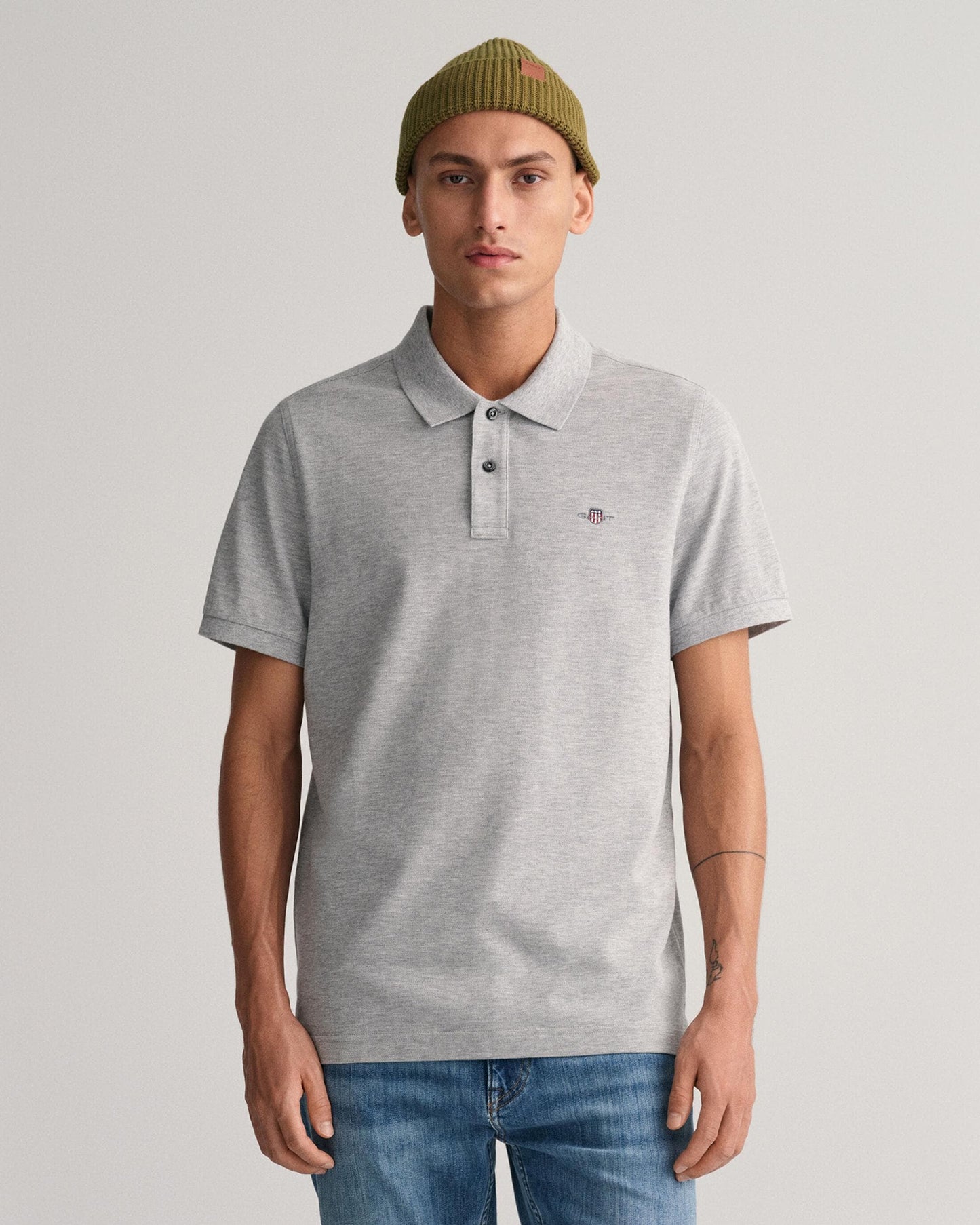 GANT Mens Regular Fit Short Sleeve Shield Logo Pique Polo NOS - 93 Grey Melange