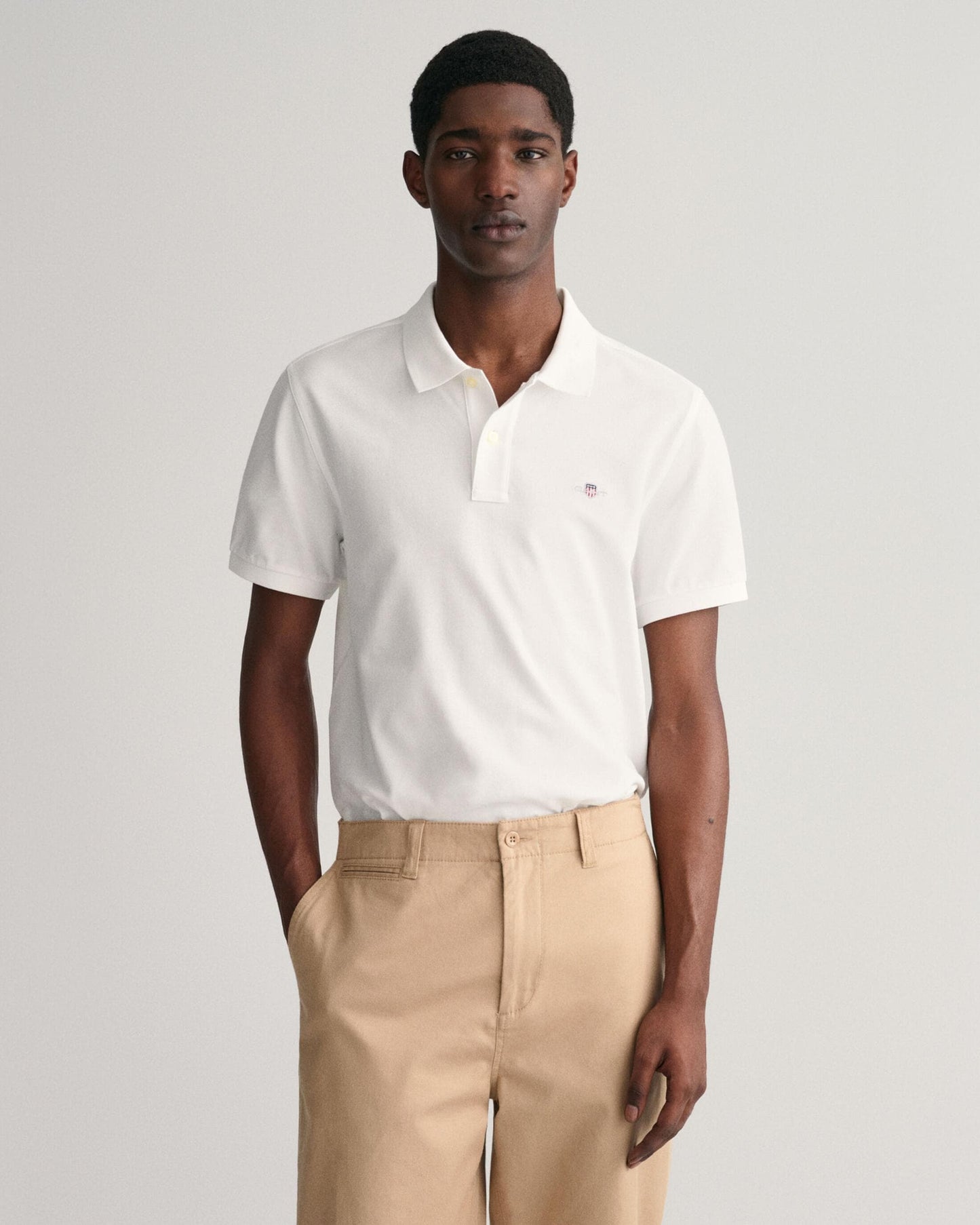 GANT Mens Regular Fit Short Sleeve Shield Logo Pique Polo NOS - 110 White