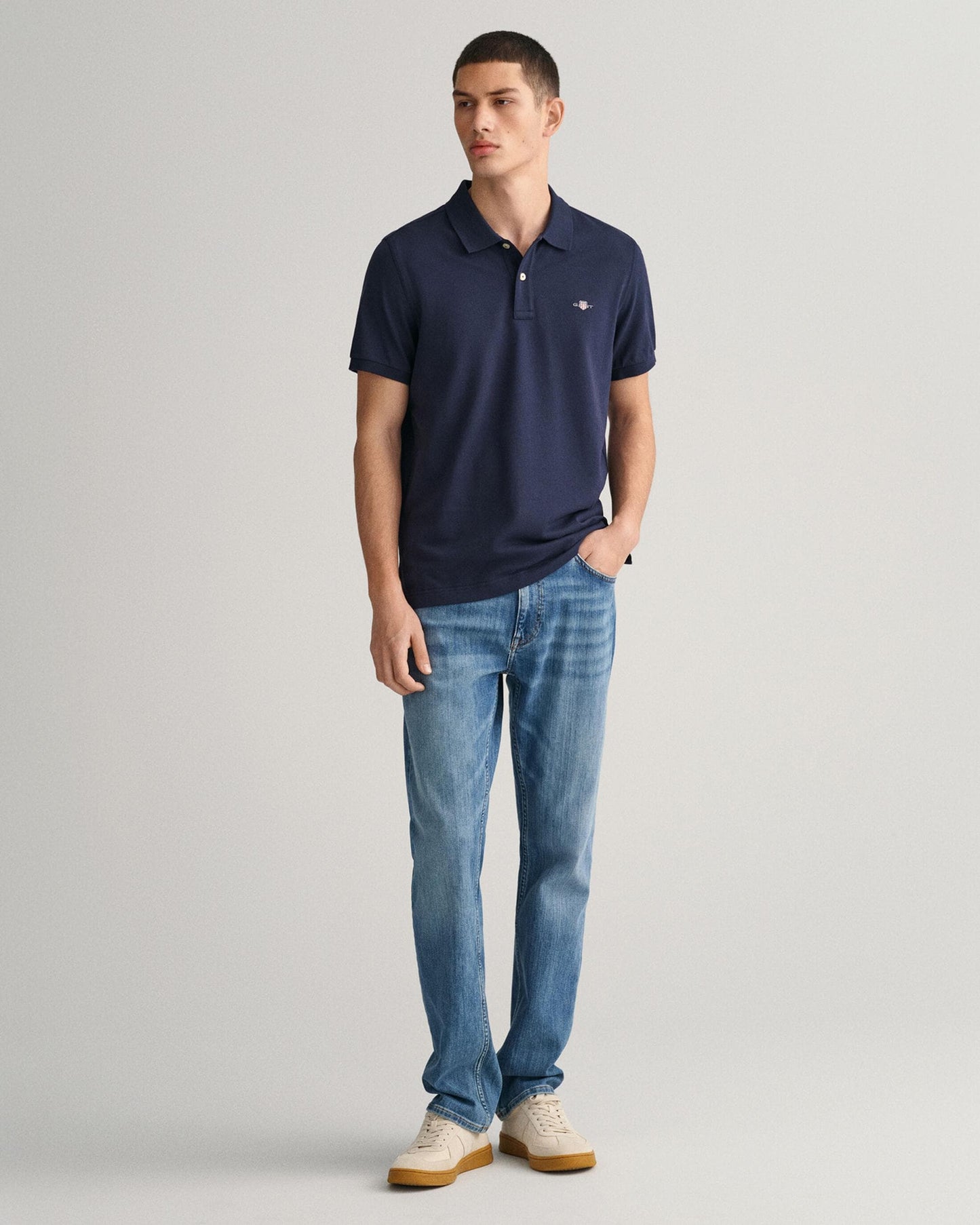 GANT Mens Regular Fit Short Sleeve Shield Logo Pique Polo NOS - 433 Evening Blue