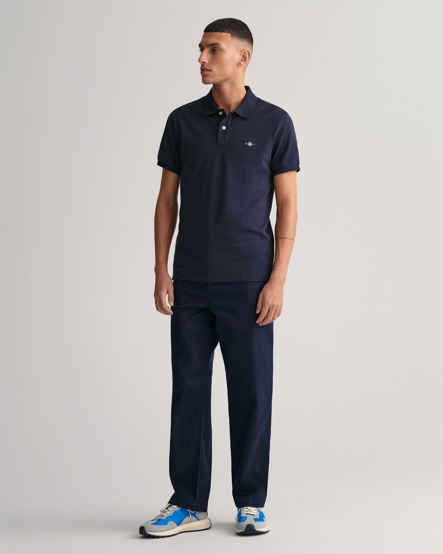 GANT Mens Slim Fit Short Sleeve Shield Logo Pique Polo - 433 Evening Blue