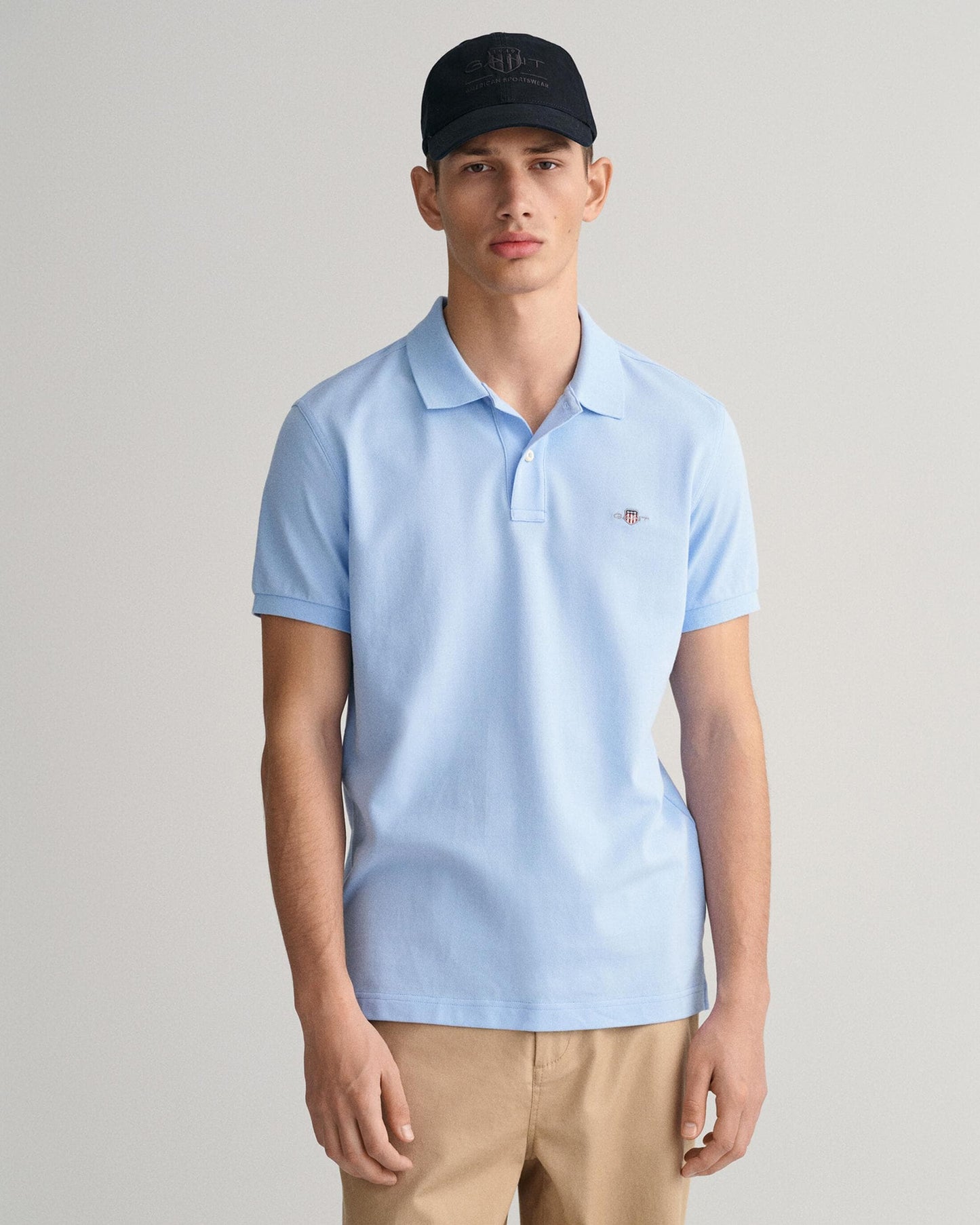 GANT Mens Slim Fit Short Sleeve Shield Logo Pique Polo - 468 Capri Blue