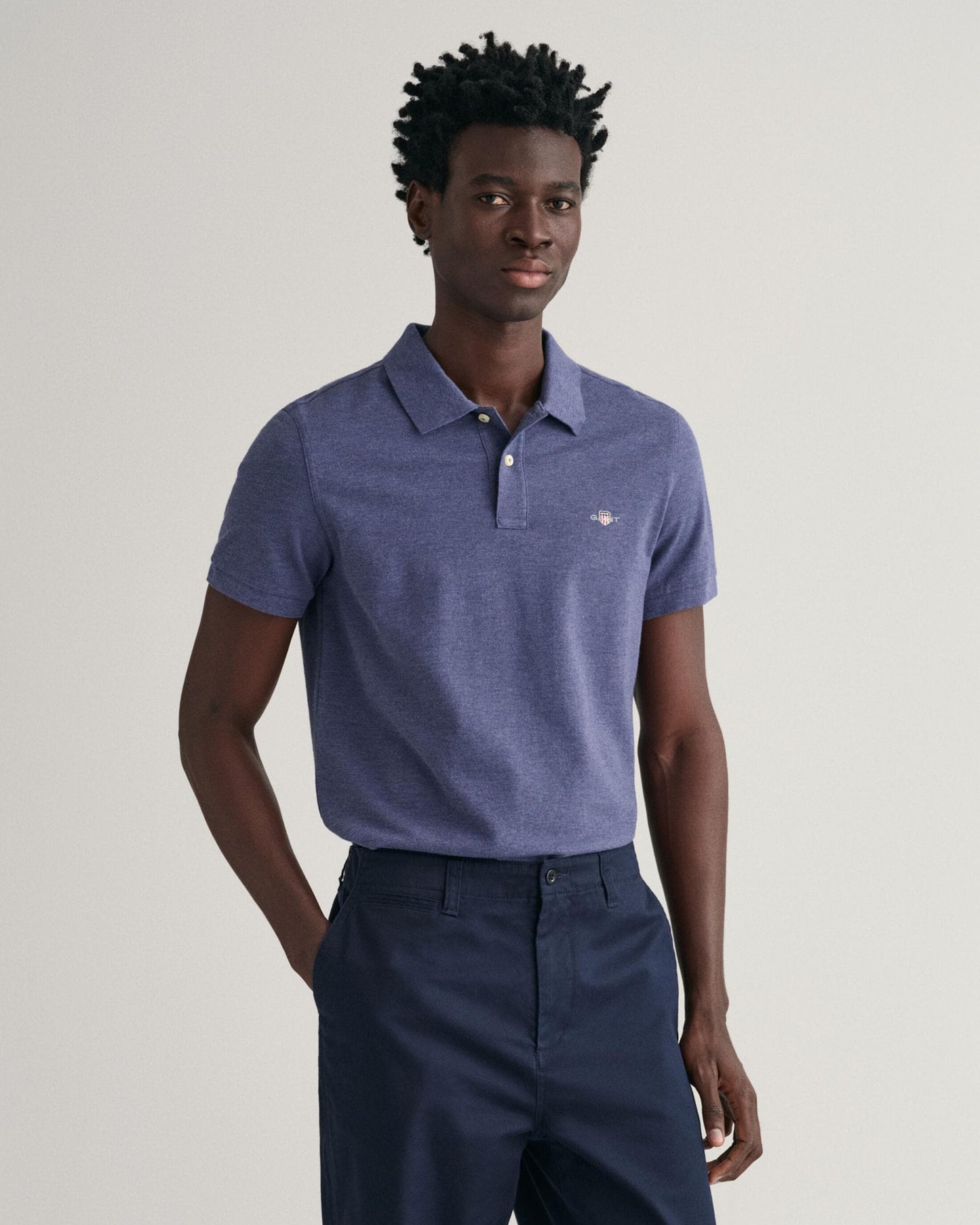 GANT Mens Slim Fit Short Sleeve Shield Logo Pique Polo - 902 Dark Jeansblue Melange