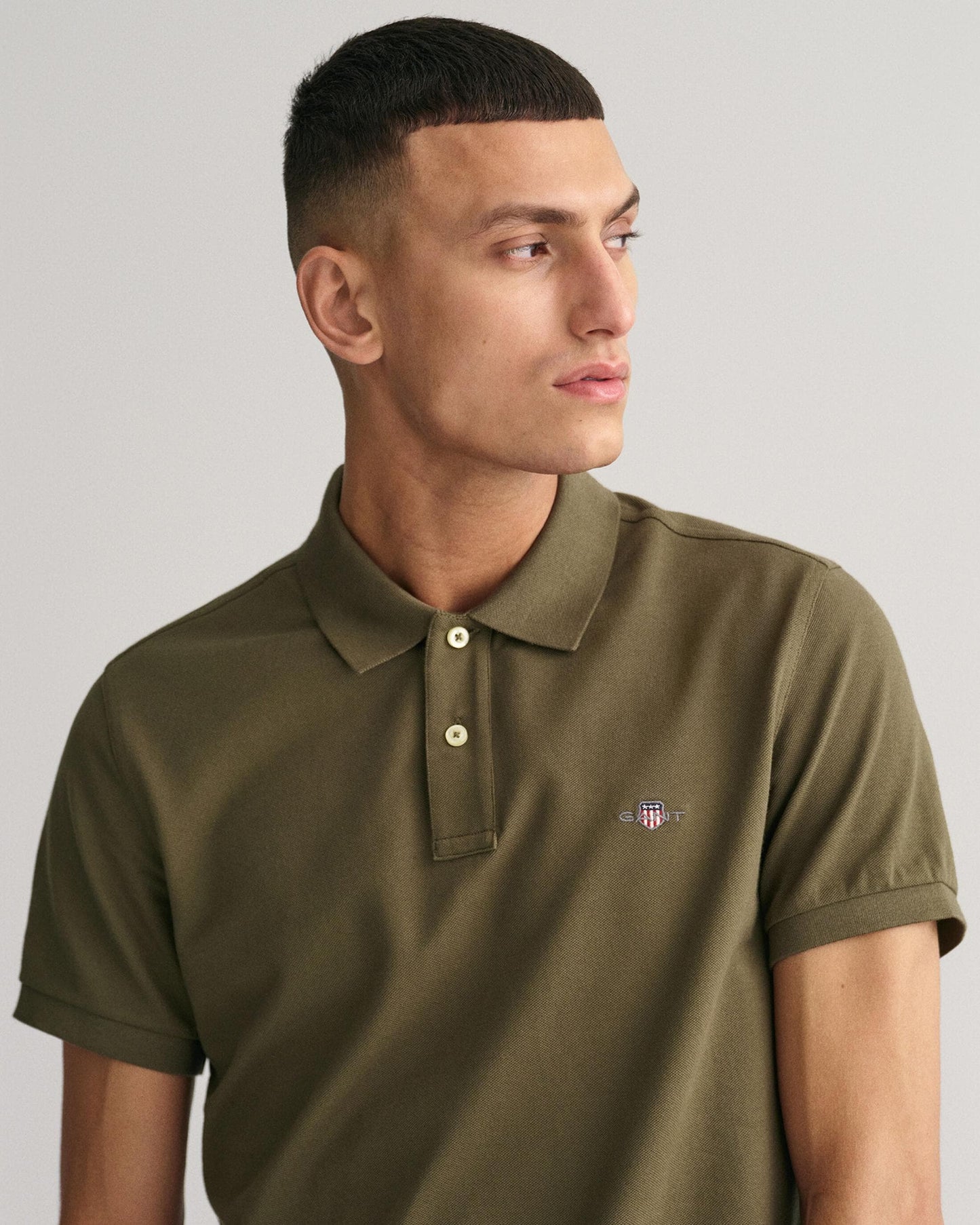 GANT Mens Slim Fit Short Sleeve Shield Logo Pique Polo - 301 Juniper Green