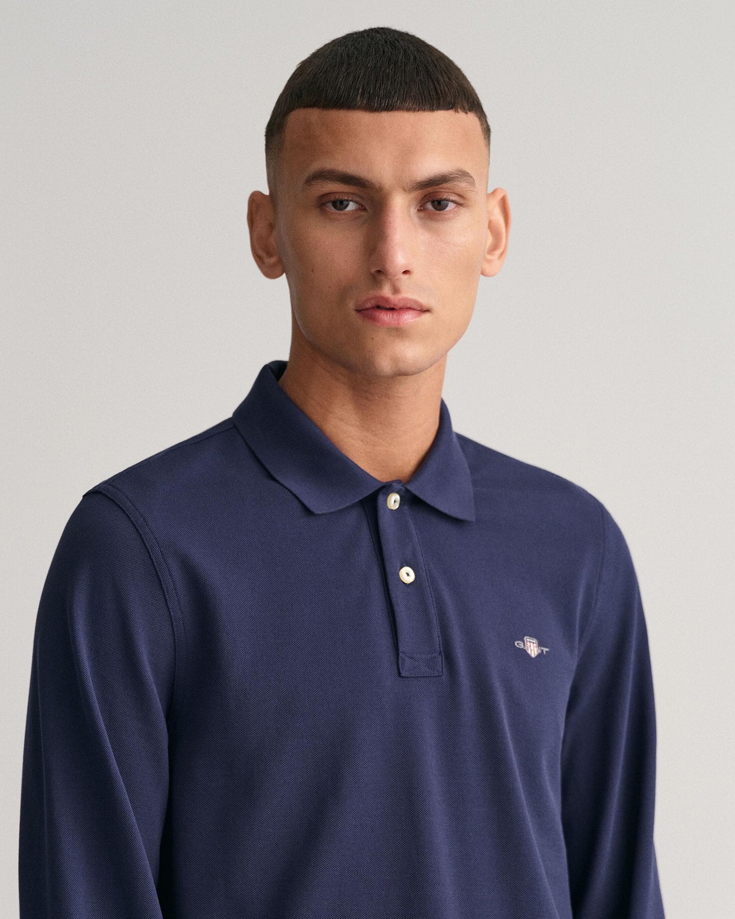 GANT Mens Regular Fit Long Sleeve Shield Logo Pique Rugger - 433 Evening Blue