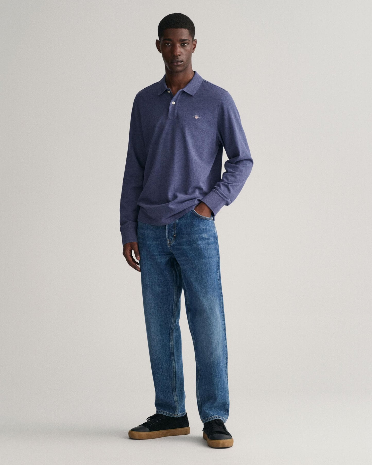GANT Mens Regular Fit Long Sleeve Shield Logo Pique Rugger - 902 Dark Jeansblue Melange