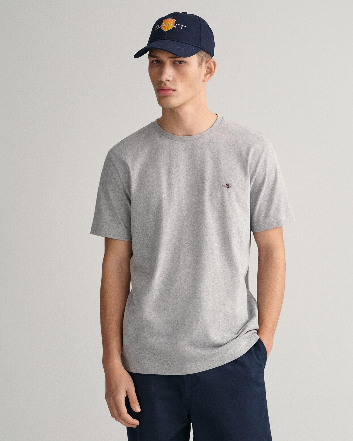 GANT Mens Regular Fit Short Sleeve Shield Logo T-Shirt NOS - 93 Grey Melange