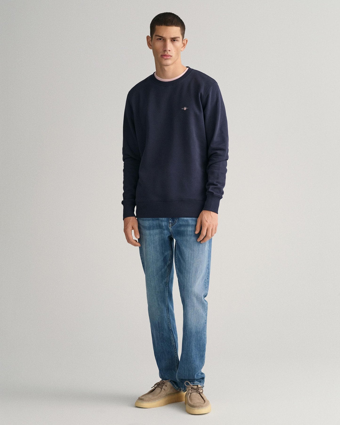 GANT Mens Regular Fit Shield Logo Crew Neck Sweatshirt - 433 Evening Blue