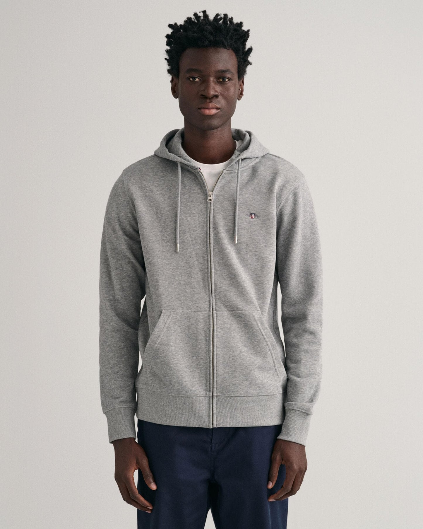GANT Mens Regular Fit Shield Logo Full Zip Hoodie - 93 Grey Melange