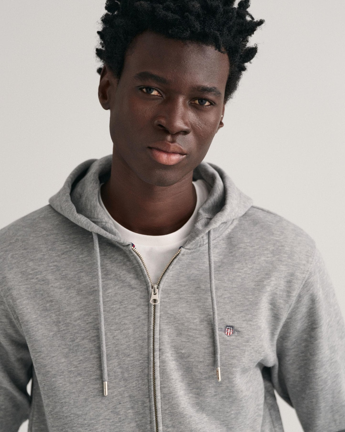 GANT Mens Regular Fit Shield Logo Full Zip Hoodie - 93 Grey Melange