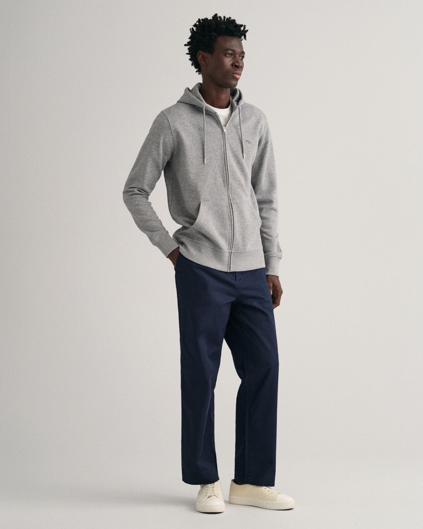 GANT Mens Regular Fit Shield Logo Full Zip Hoodie - 93 Grey Melange