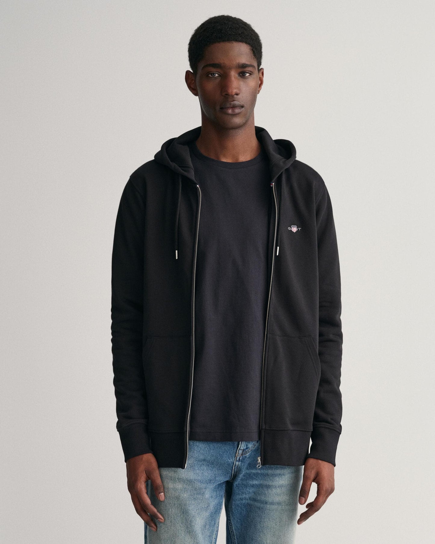 GANT Mens Regular Fit Shield Logo Full Zip Hoodie - 5 Black
