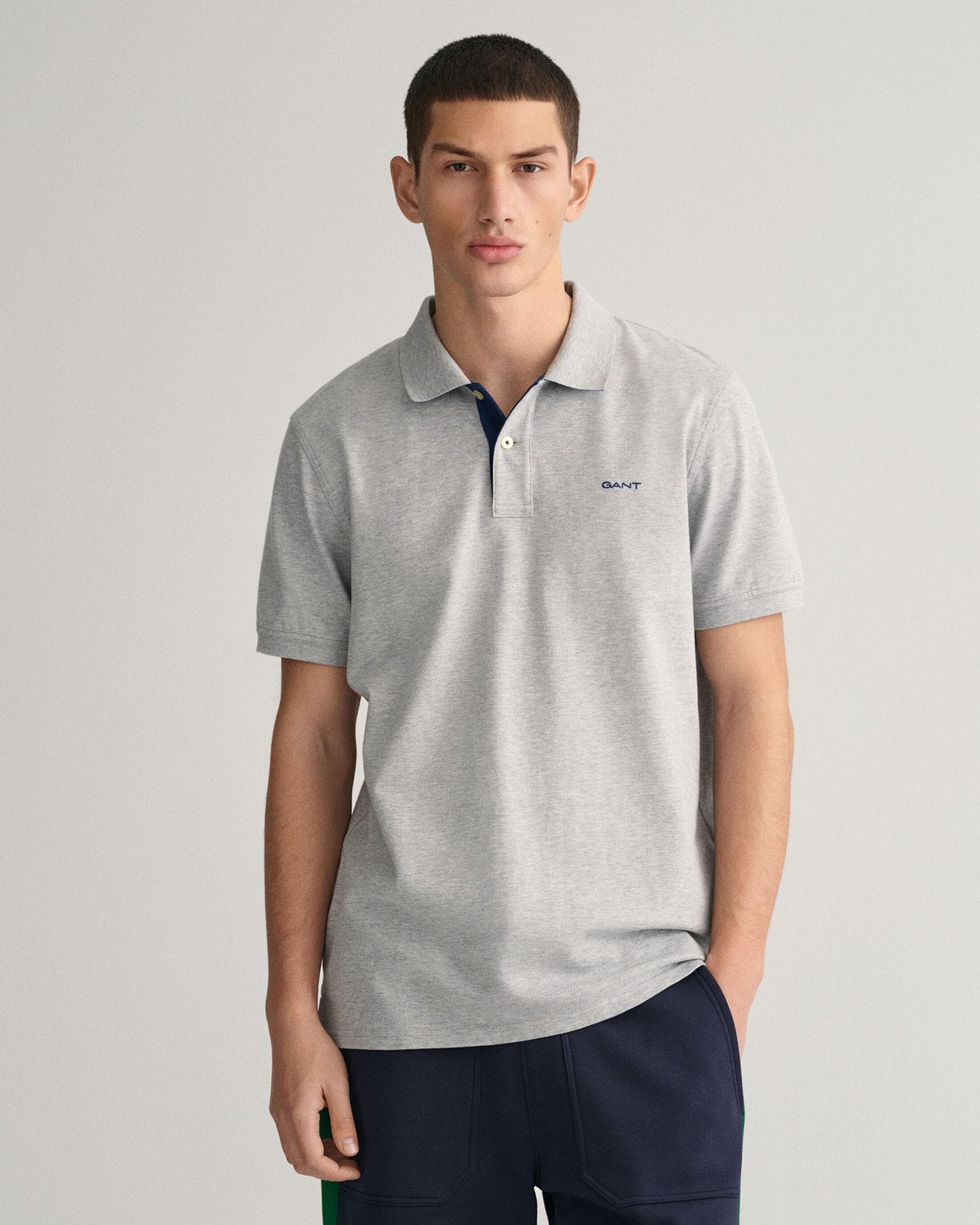 GANT Regular Fit Short Sleeve Contrast Pique Rugger - 93 Grey Melange