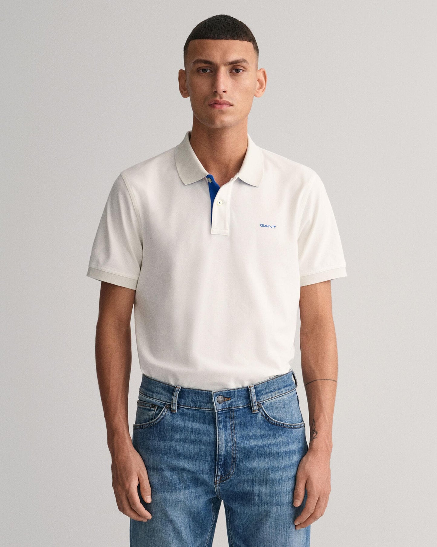 GANT Regular Fit Short Sleeve Contrast Pique Rugger - 113 Eggshell