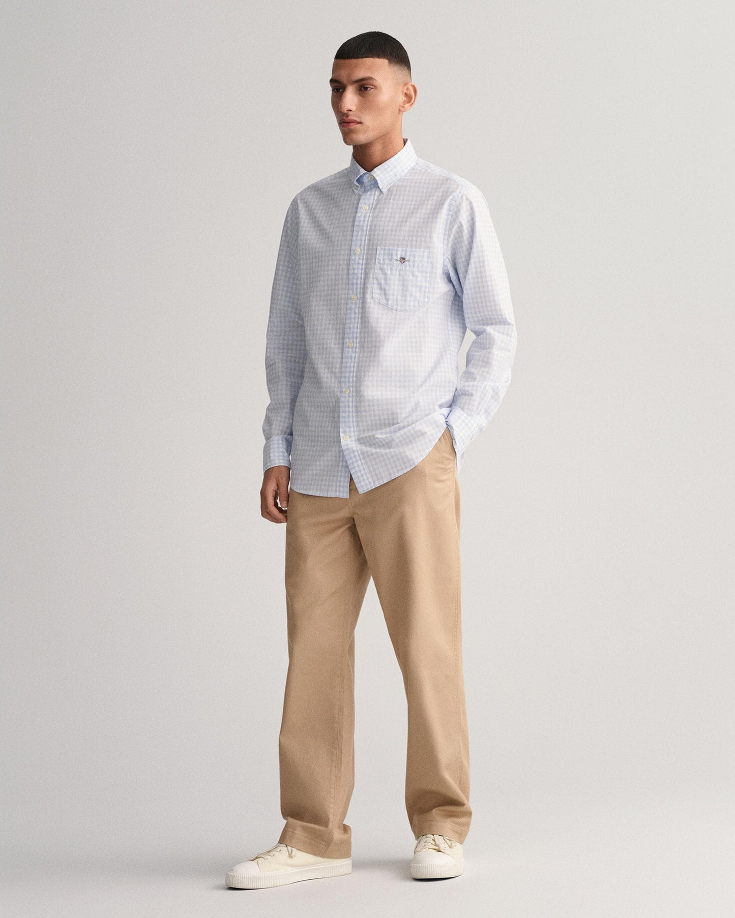 GANT Mens Regular Fit Long Sleeve Poplin Gingham Shirt - 455 Light Blue