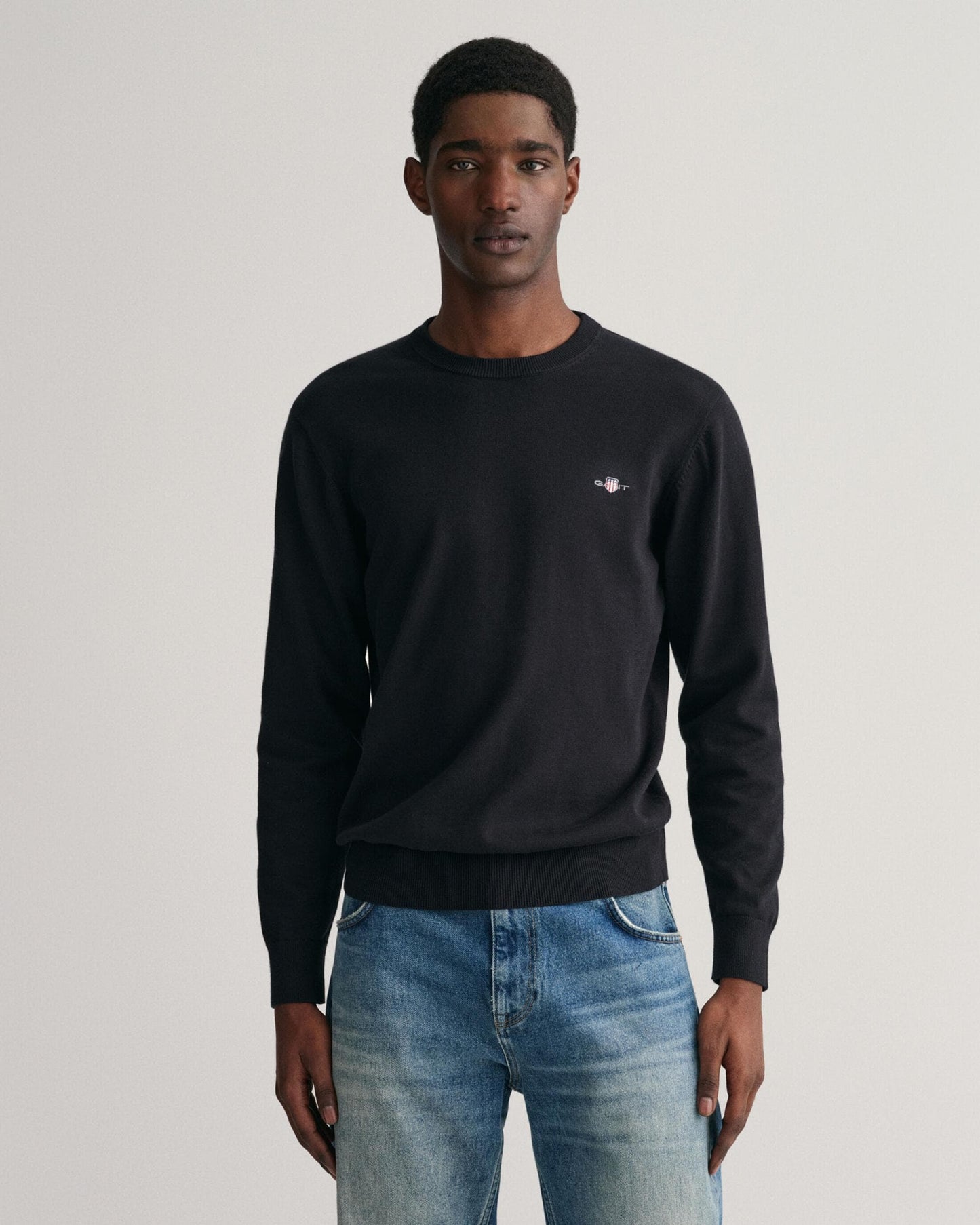 GANT Mens Classic Cotton Crew Neck Jumper - 5 Black