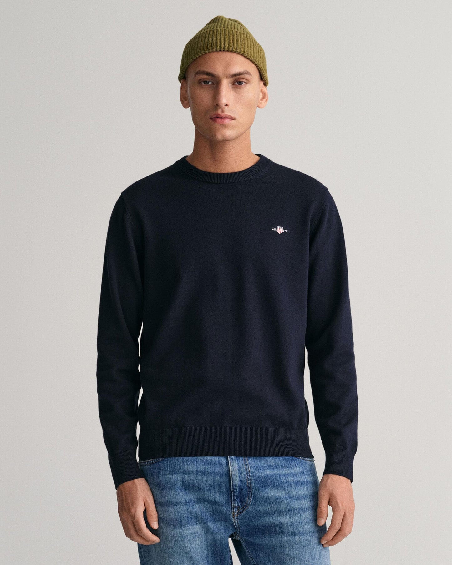 GANT Mens Classic Cotton Crew Neck Jumper - 433 Evening Blue