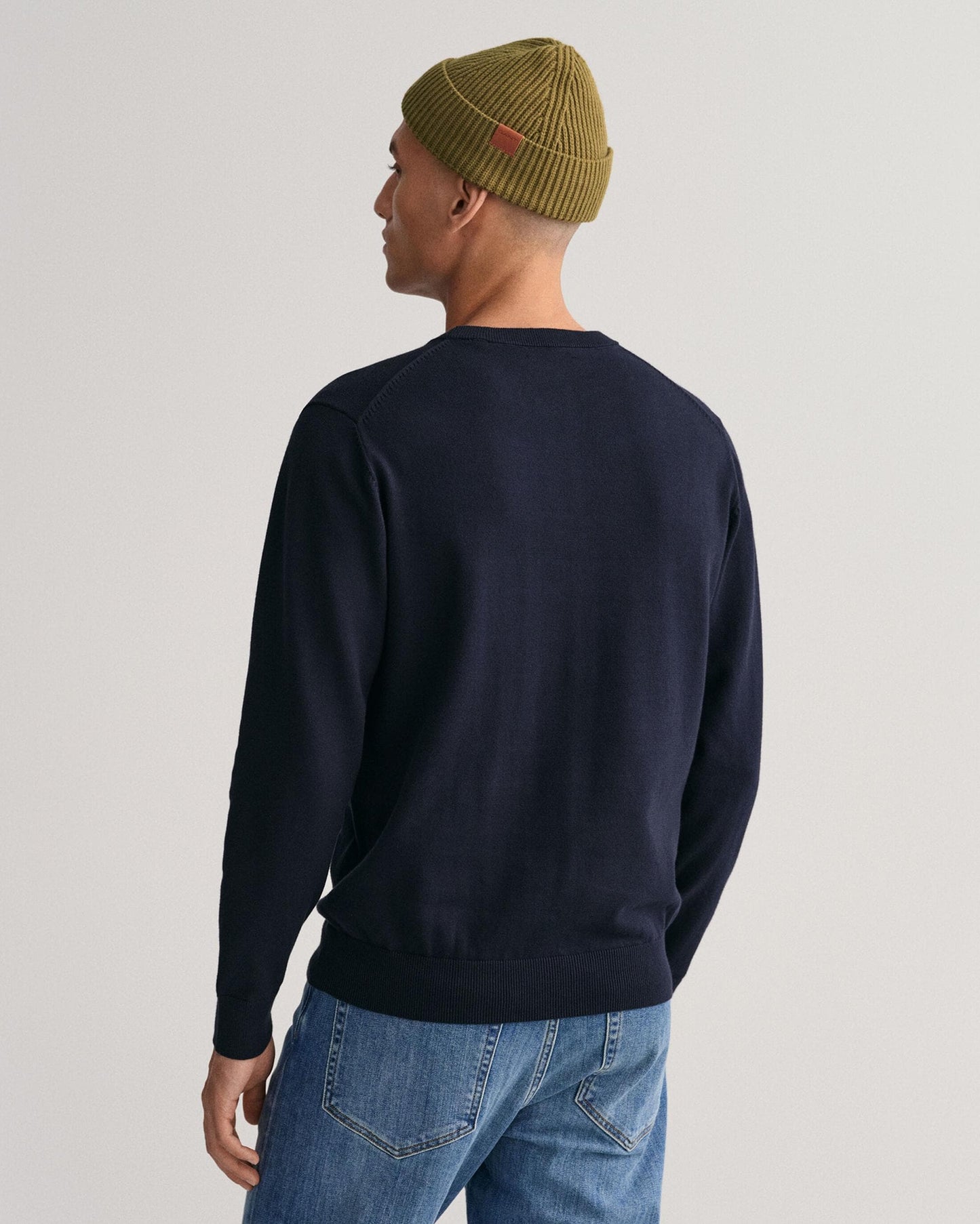GANT Mens Classic Cotton Crew Neck Jumper - 433 Evening Blue