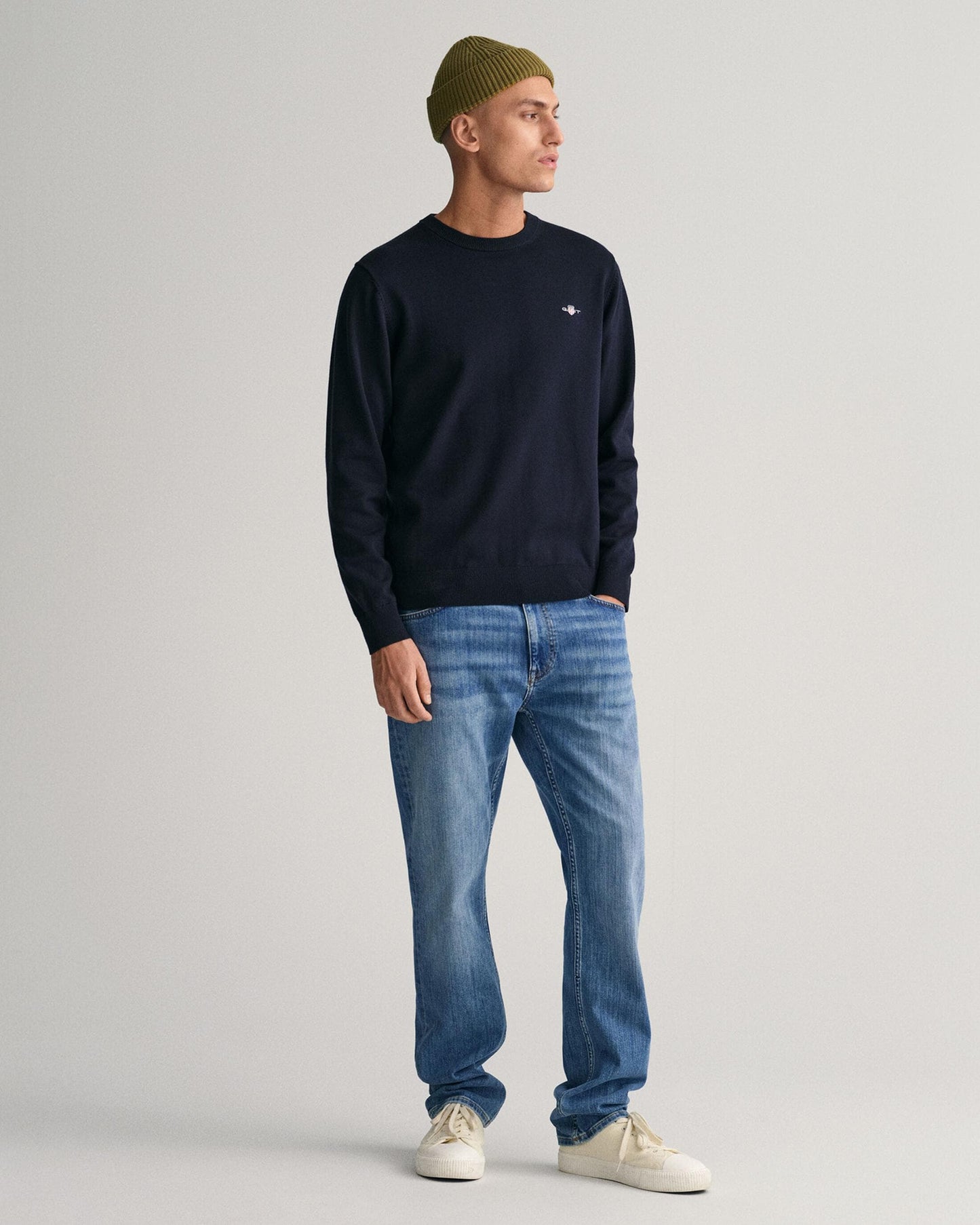 GANT Mens Classic Cotton Crew Neck Jumper - 433 Evening Blue