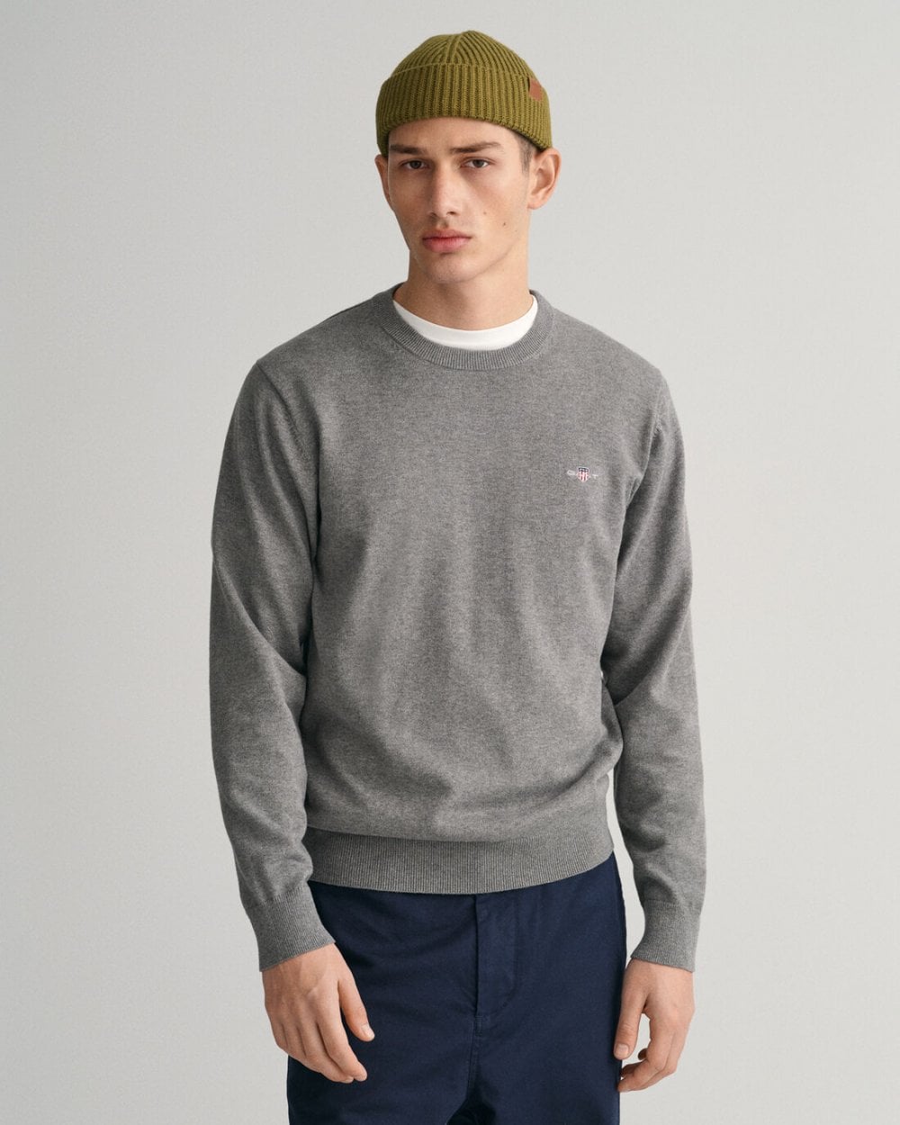 GANT Mens Classic Cotton Crew Neck Jumper - 92 Dark Grey Melange