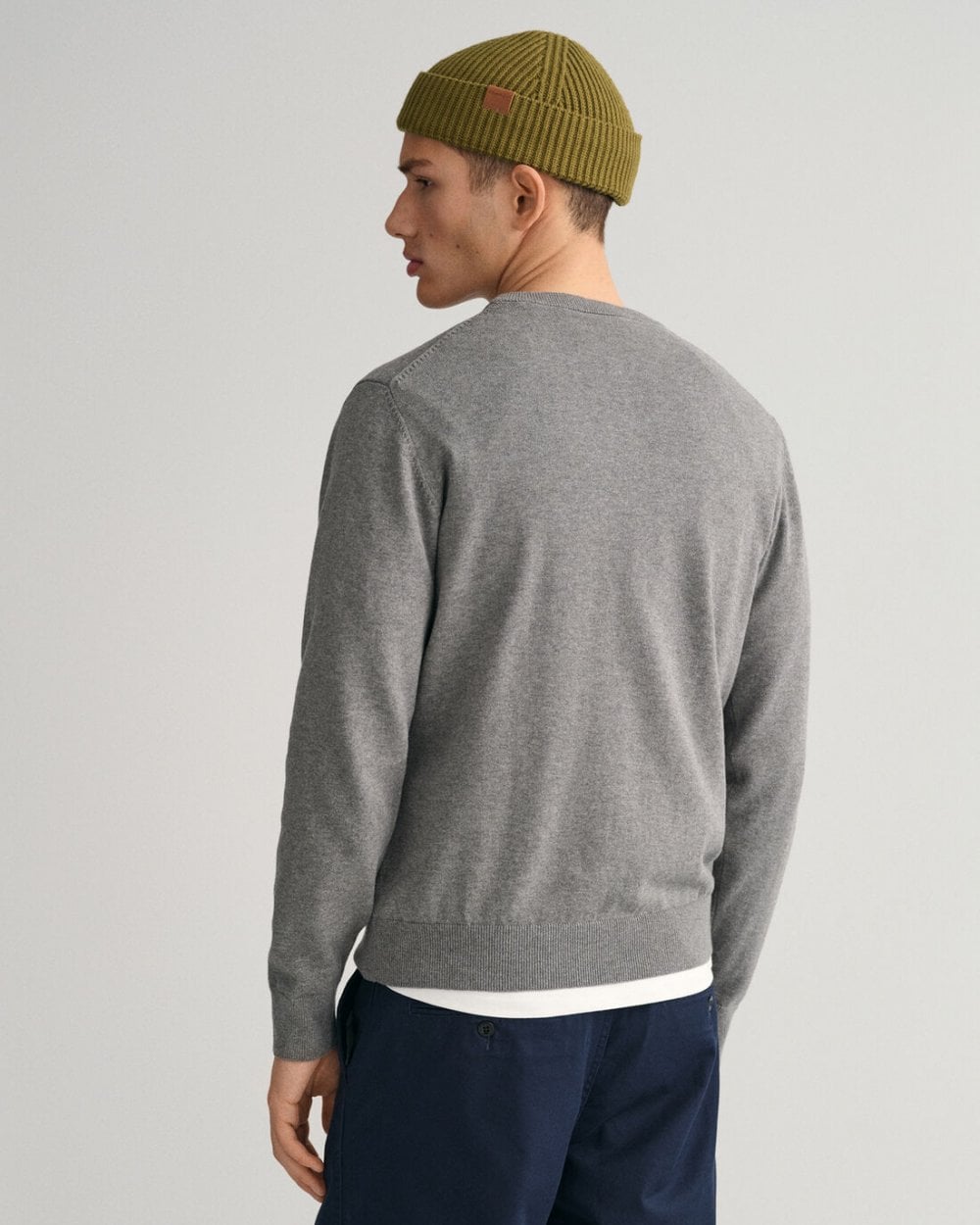 GANT Mens Classic Cotton Crew Neck Jumper - 92 Dark Grey Melange