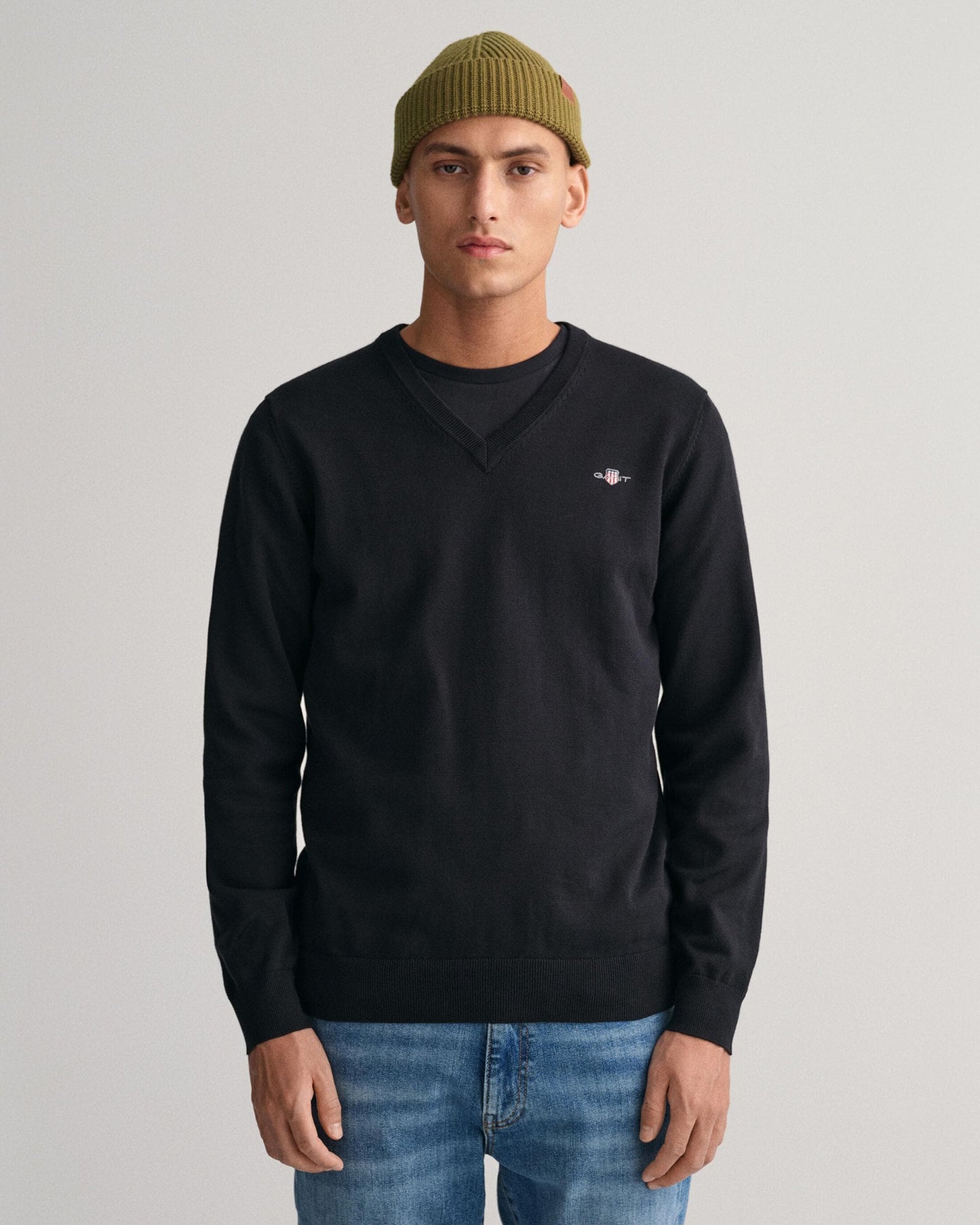 GANT Mens Classic Cotton V-Neck Jumper - 5 Black