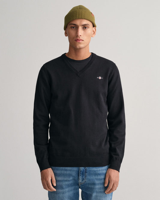 GANT Mens Classic Cotton V-Neck Jumper - 5 Black