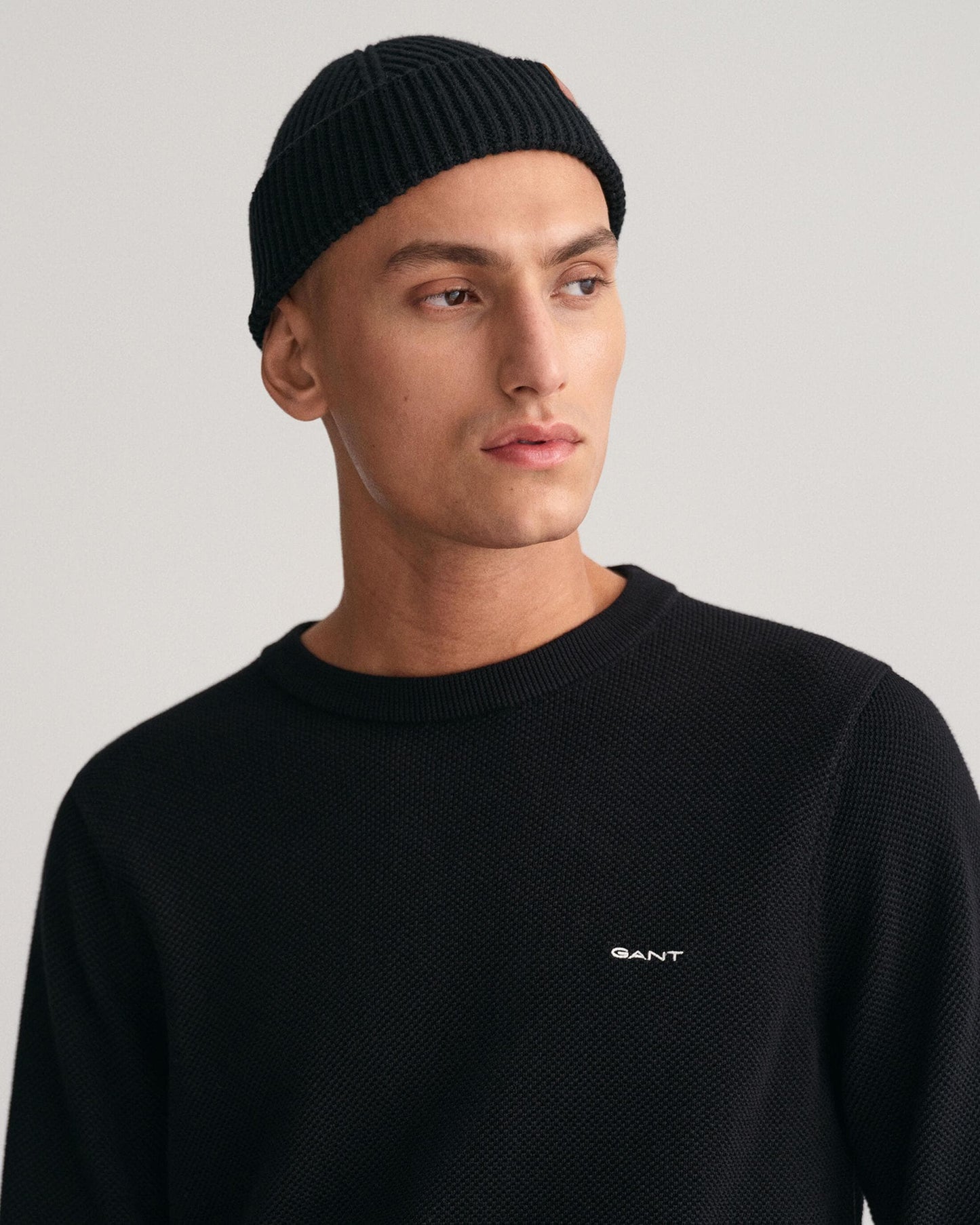 GANT Mens Cotton Pique Crew Neck Jumper - 5 Black