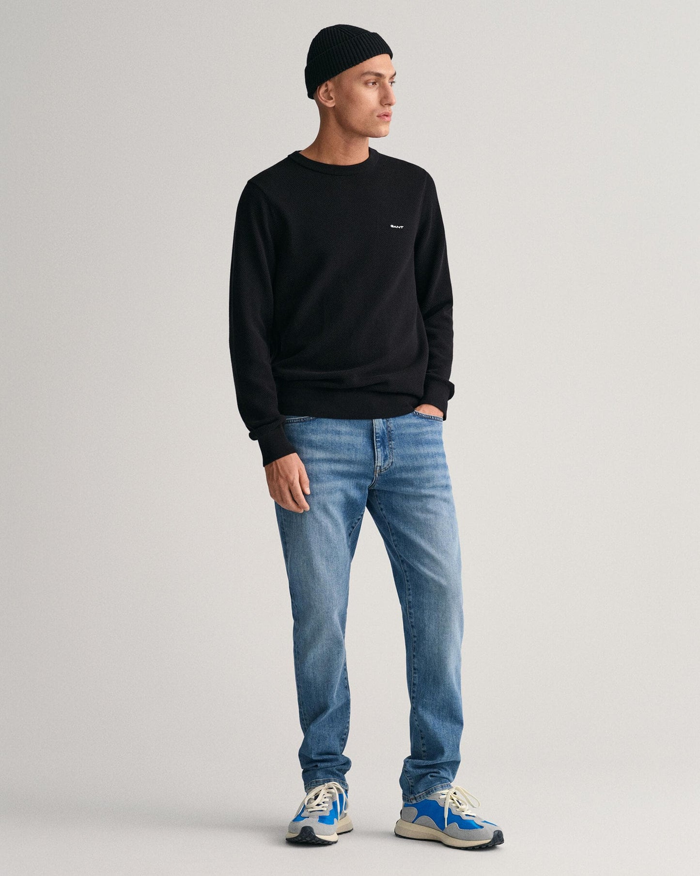 GANT Mens Cotton Pique Crew Neck Jumper - 5 Black