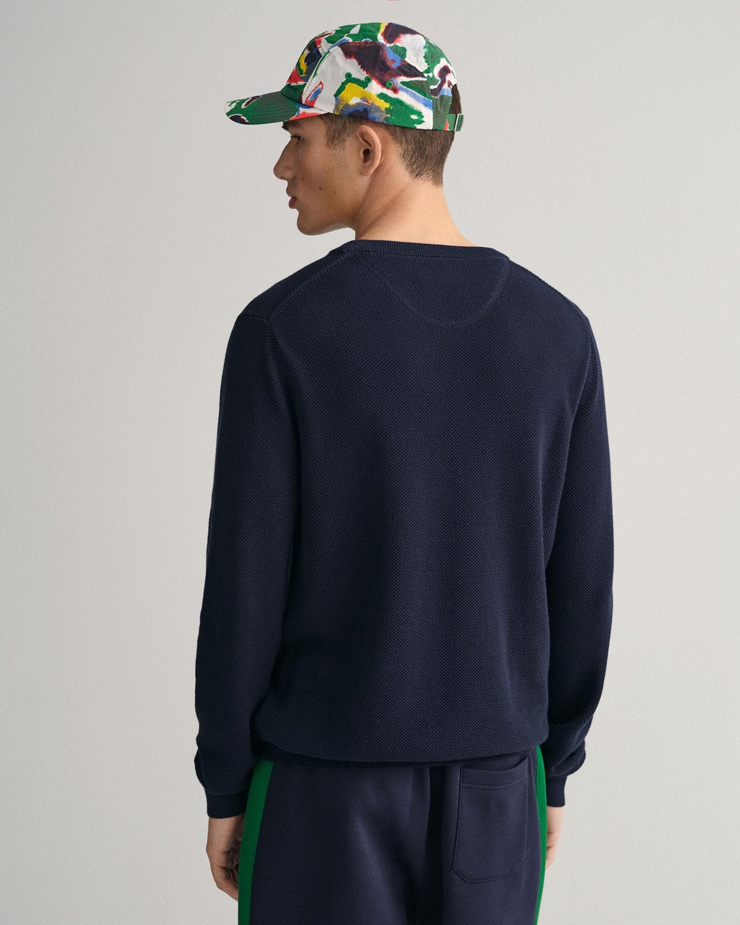 GANT Mens Cotton Pique Crew Neck Jumper - 433 Evening Blue