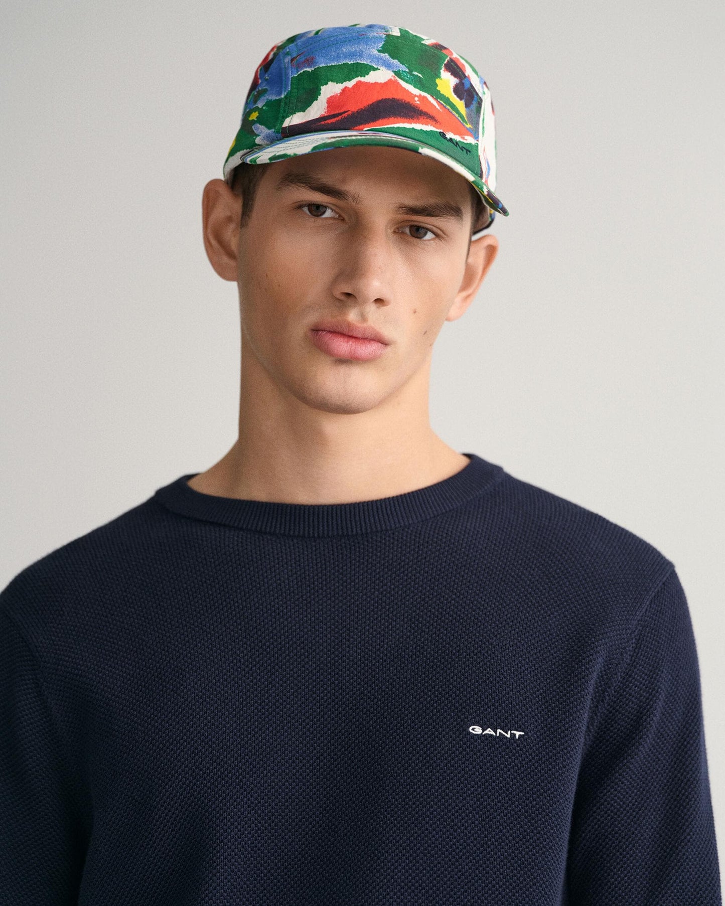 GANT Mens Cotton Pique Crew Neck Jumper - 433 Evening Blue