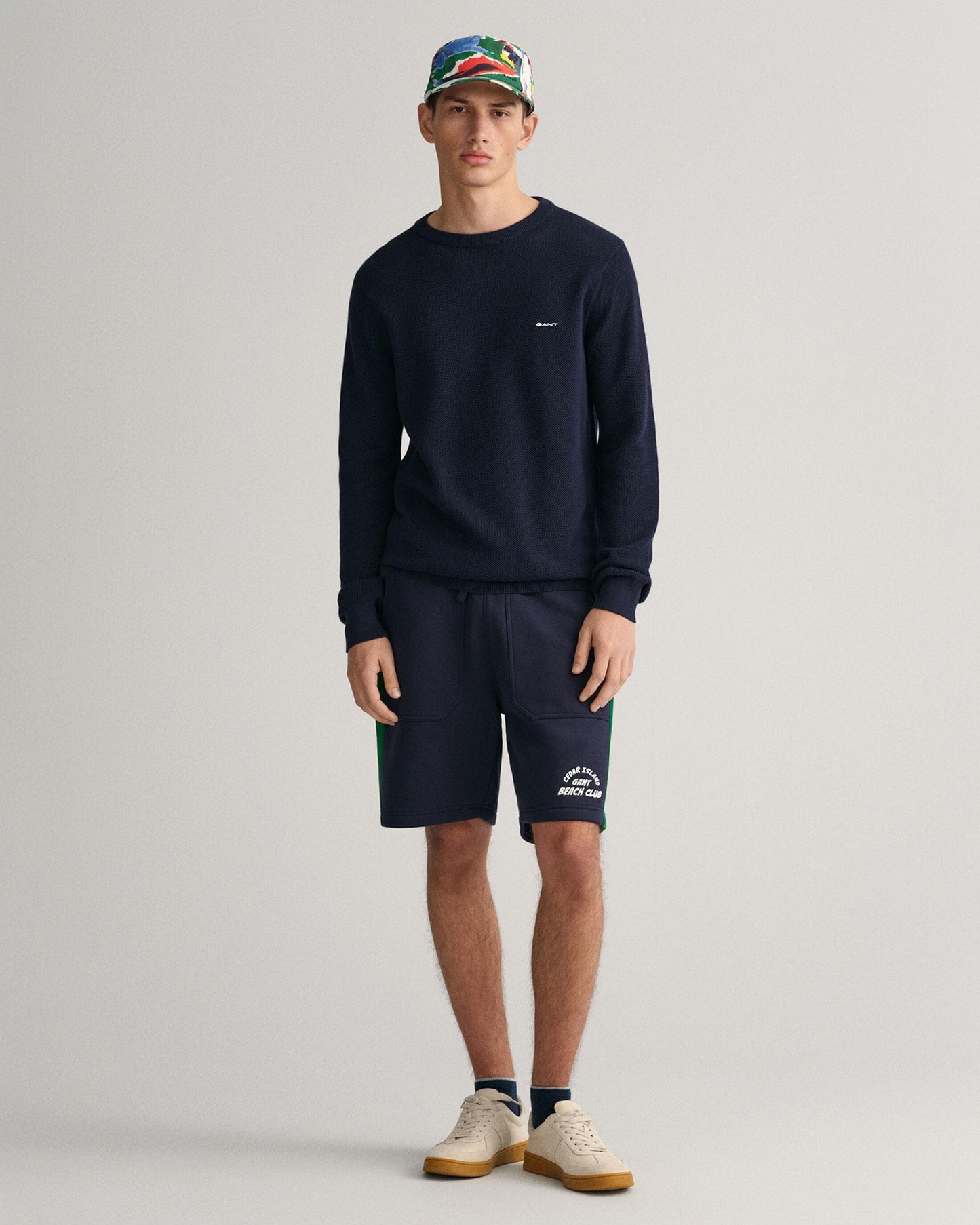 GANT Mens Cotton Pique Crew Neck Jumper - 433 Evening Blue