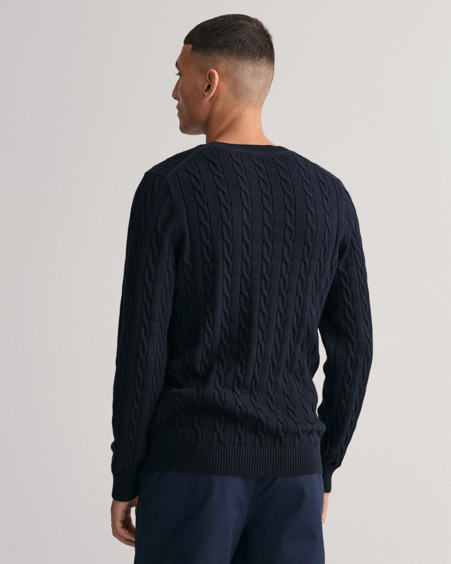 GANT Mens Cotton Cable Knit Crew Neck Jumper - 433 Evening Blue
